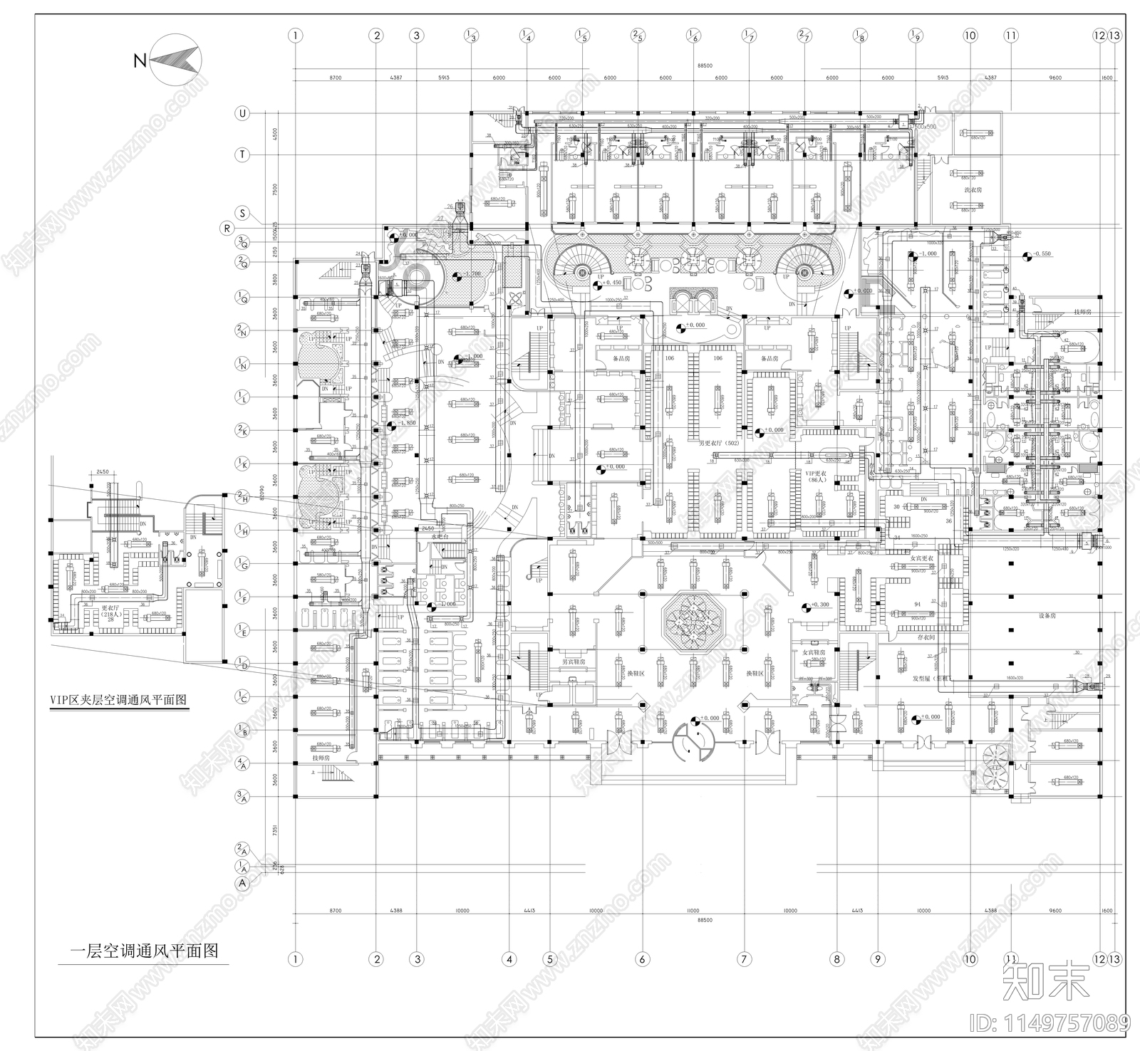 四层洗浴会所中心室内cad施工图下载【ID:1149757089】