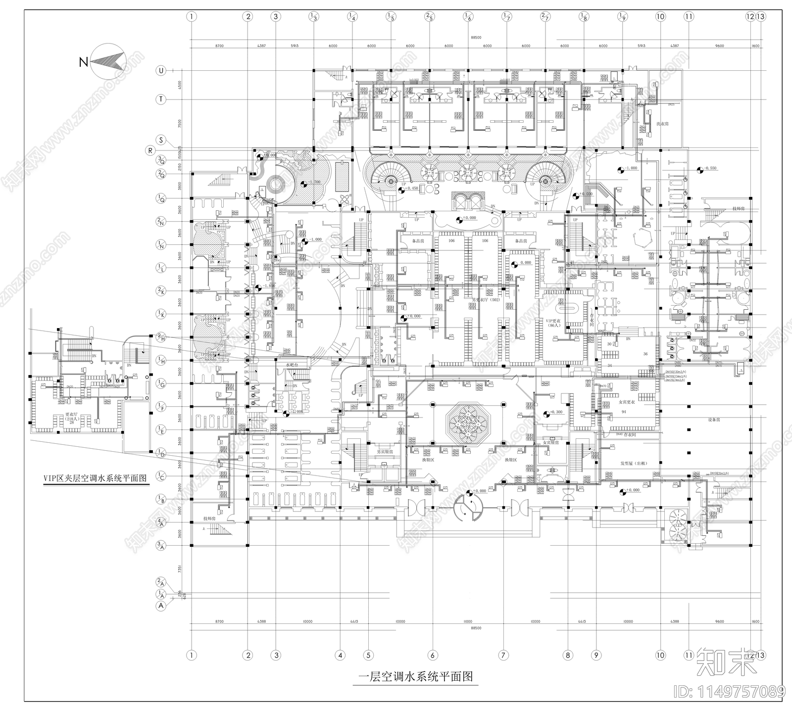 四层洗浴会所中心室内cad施工图下载【ID:1149757089】