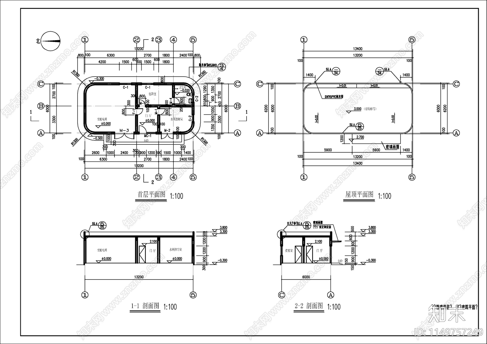 变电房管理房建筑cad施工图下载【ID:1149757249】