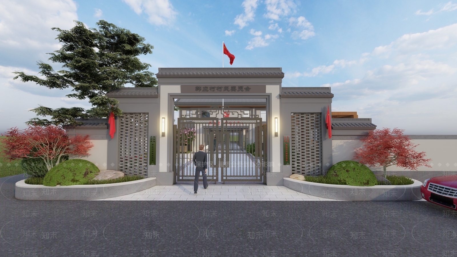 新中式村庄村委会SU模型下载【ID:1149757960】