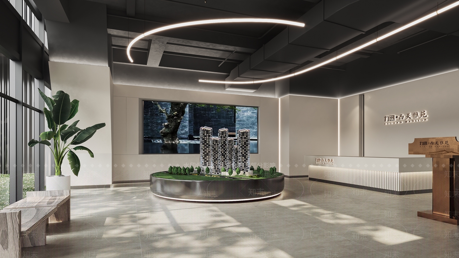 现代奶油风售楼处沙盘区3D模型下载【ID:1149762094】