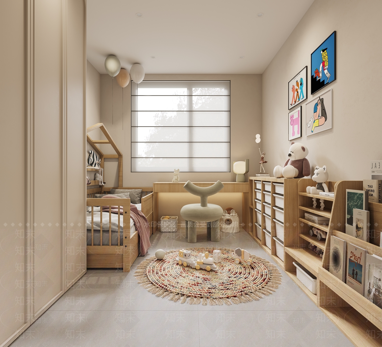 北欧原木女孩房3D模型下载【ID:1149763517】