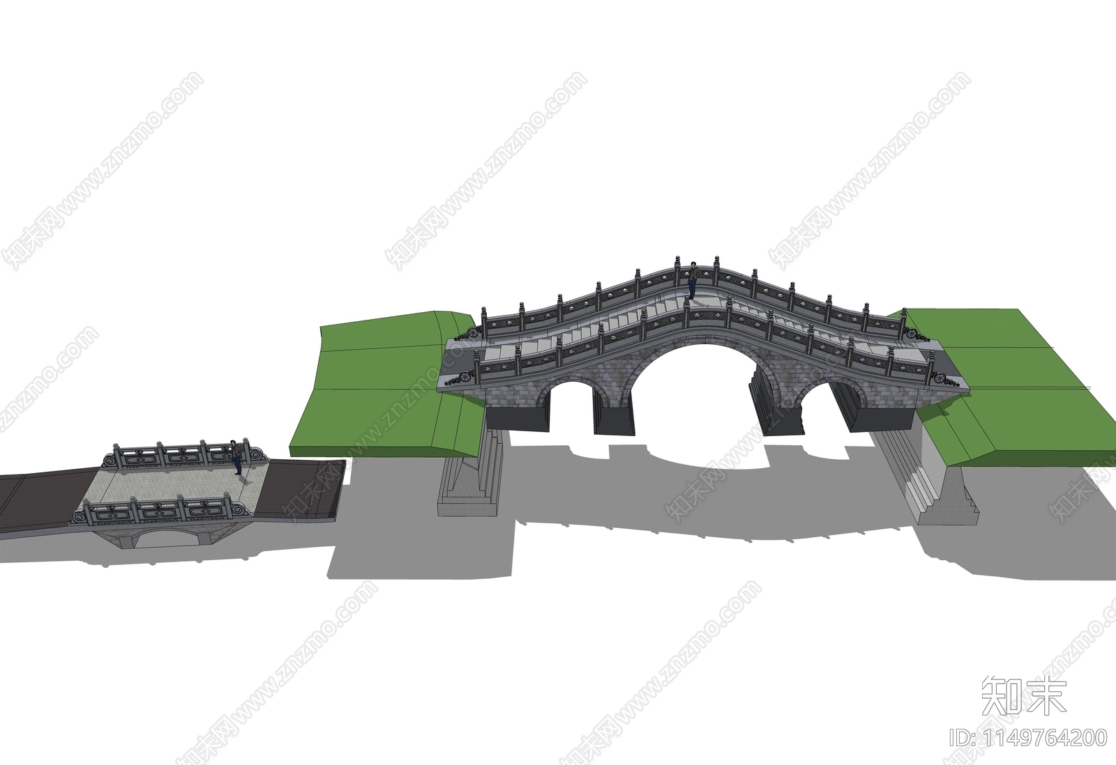 新中式三连拱桥SU模型下载【ID:1149764200】