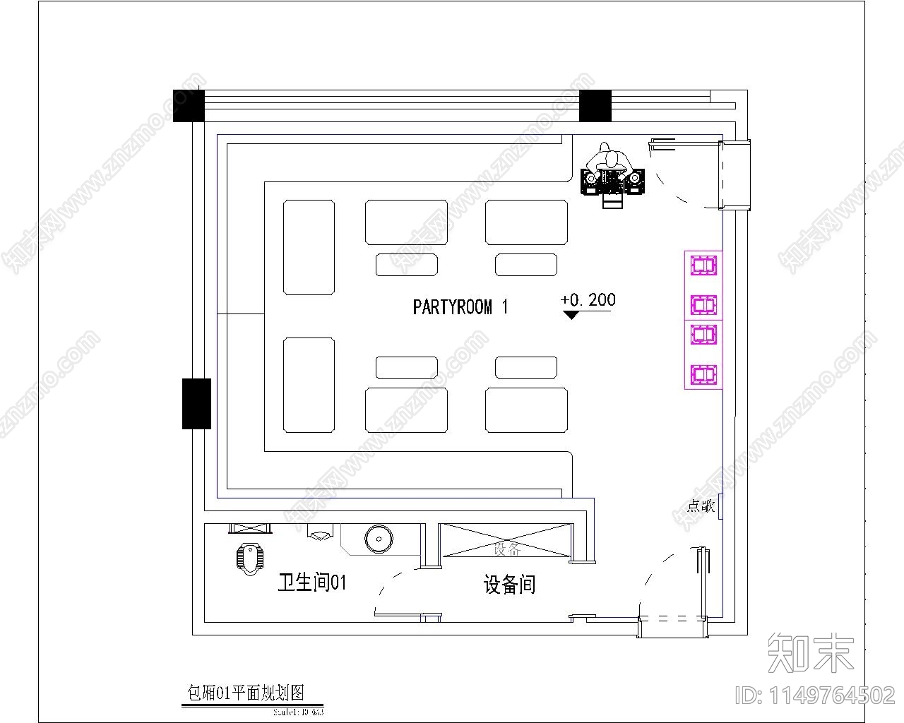 KTV包厢室内cad施工图下载【ID:1149764502】