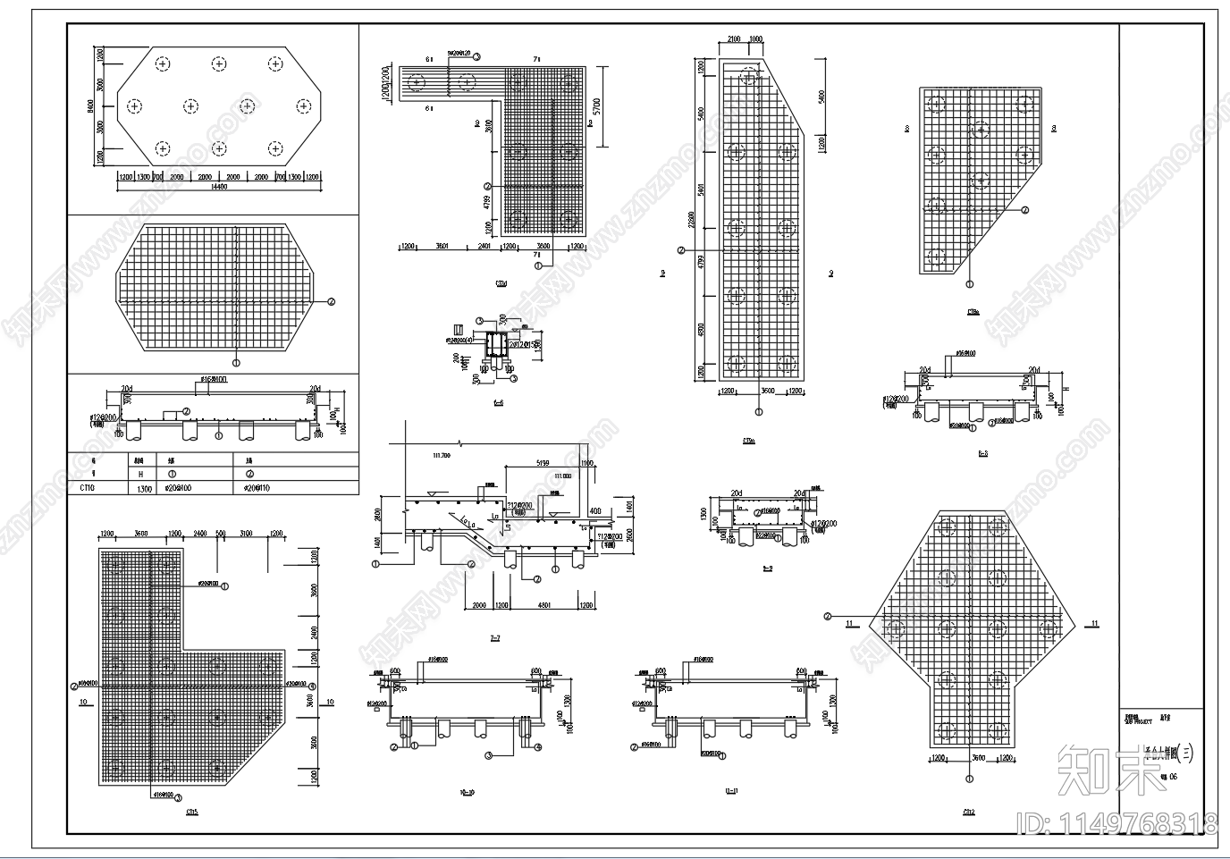 承台配筋节点cad施工图下载【ID:1149768318】