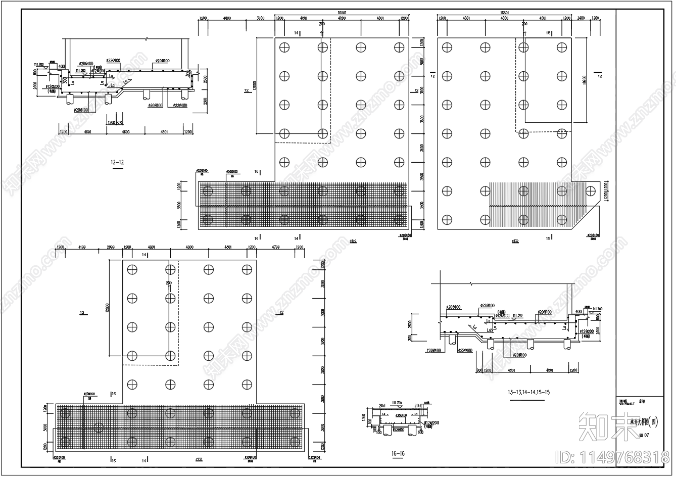 承台配筋节点cad施工图下载【ID:1149768318】