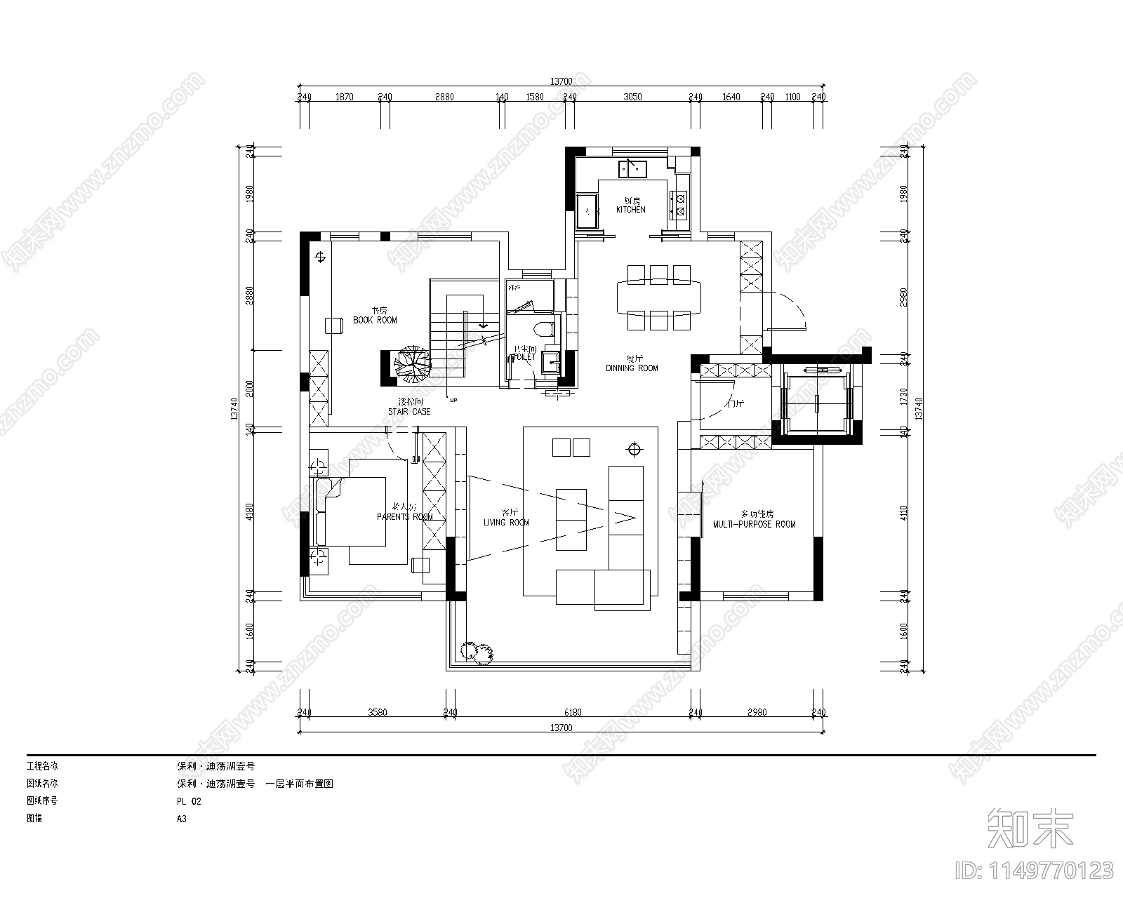 复式公寓室内cad施工图下载【ID:1149770123】