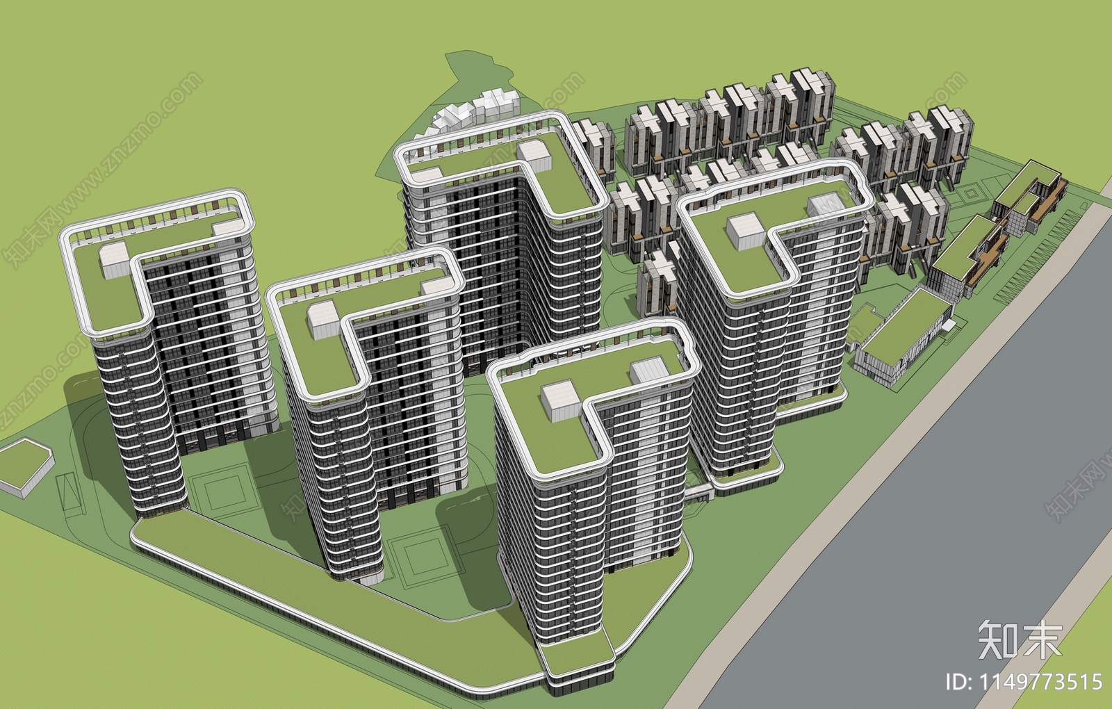 现代小区建筑SU模型下载【ID:1149773515】