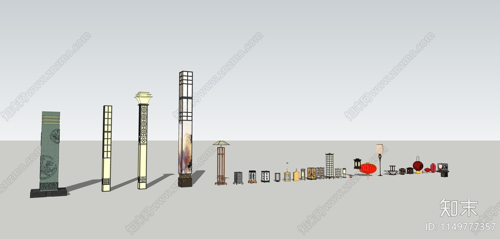 新中式灯具组合SU模型下载【ID:1149777357】