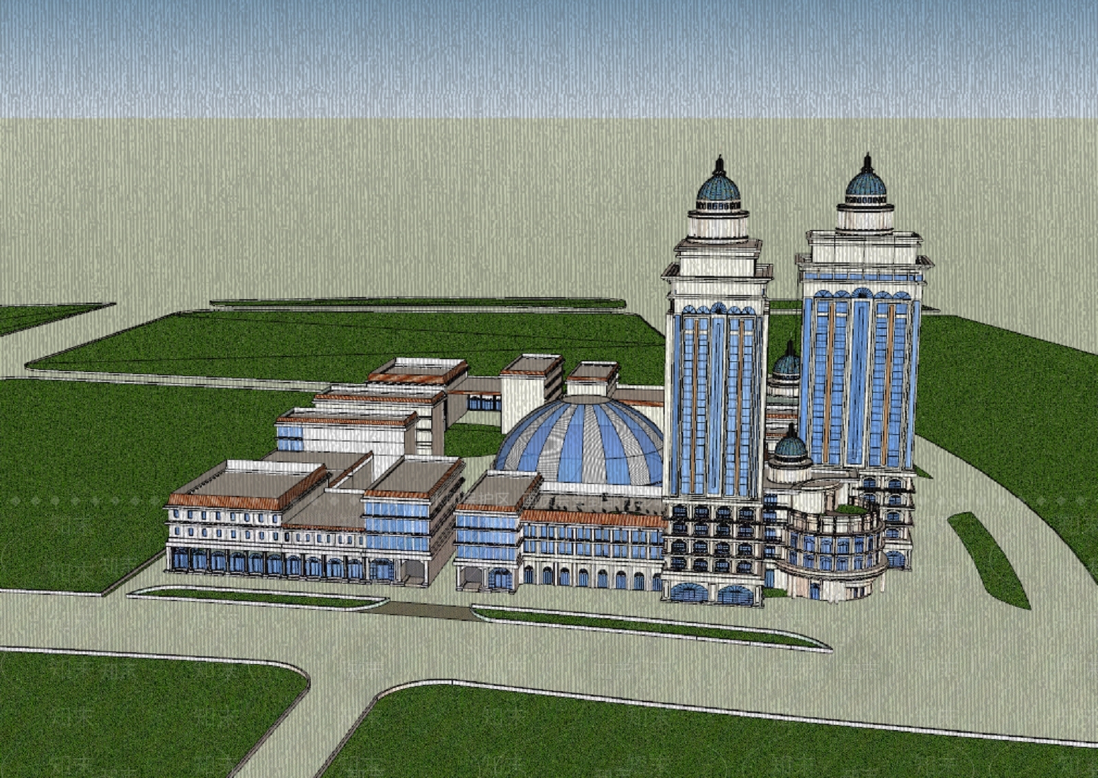 欧式多层办公楼SU模型下载【ID:1149778882】