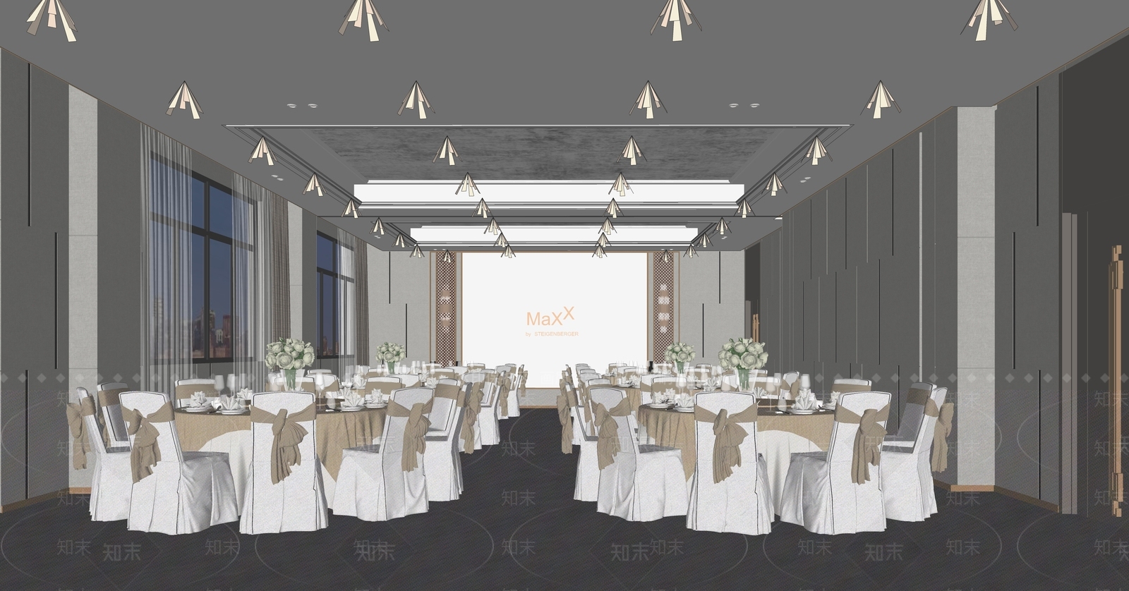 现代酒店宴会厅SU模型下载【ID:1149779833】