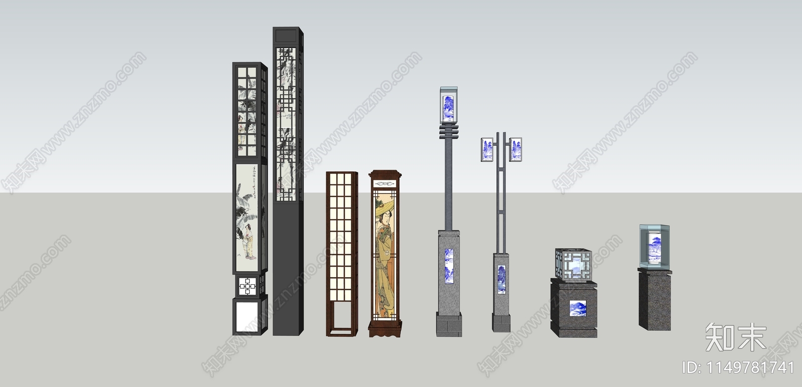新中式景观灯SU模型下载【ID:1149781741】