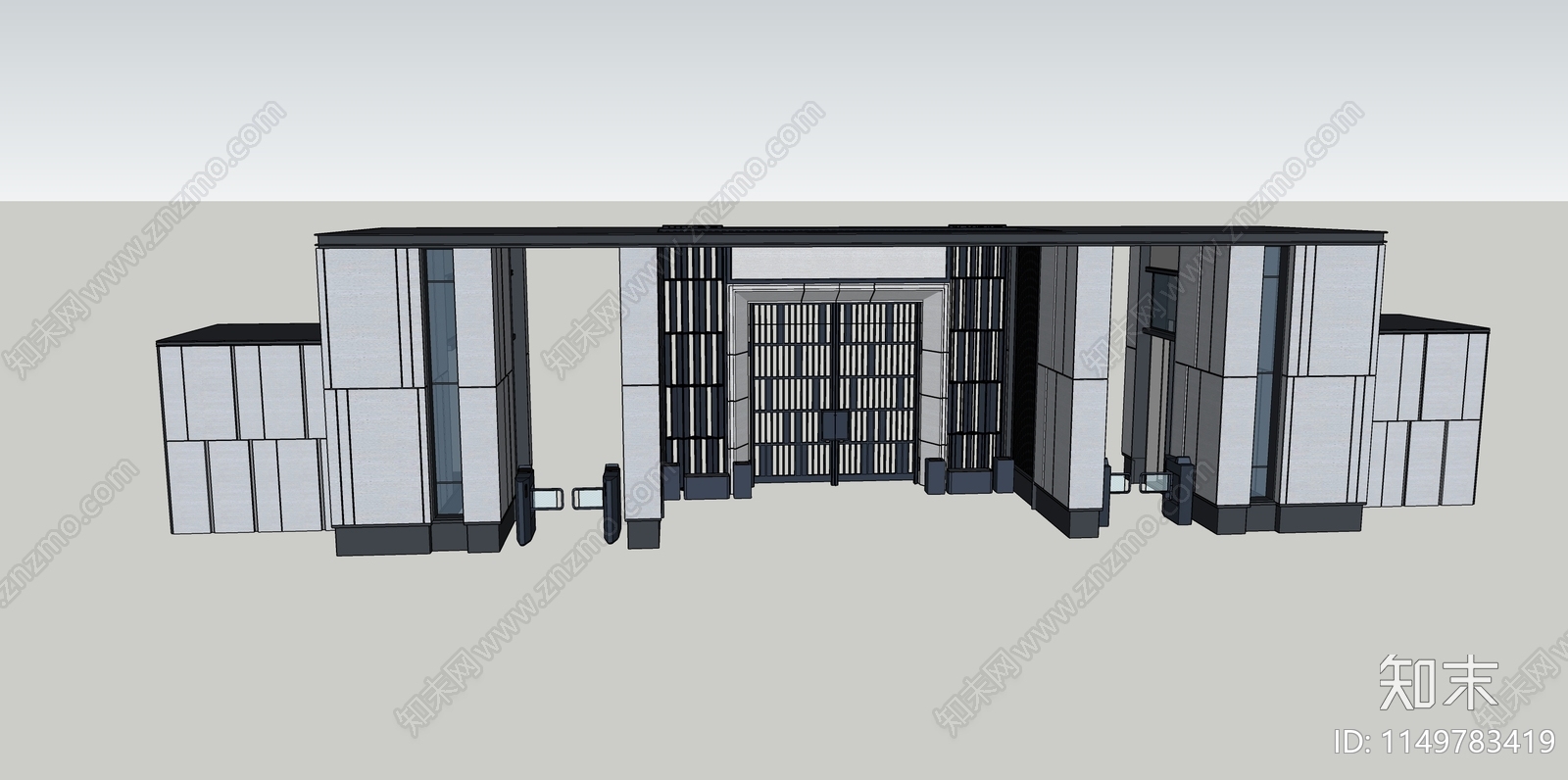 现代住宅小区大门入口SU模型下载【ID:1149783419】