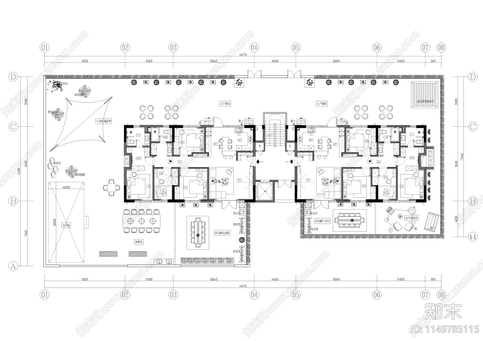 现代极简风格住宅带一楼庭院图纸cad施工图下载【ID:1149785115】