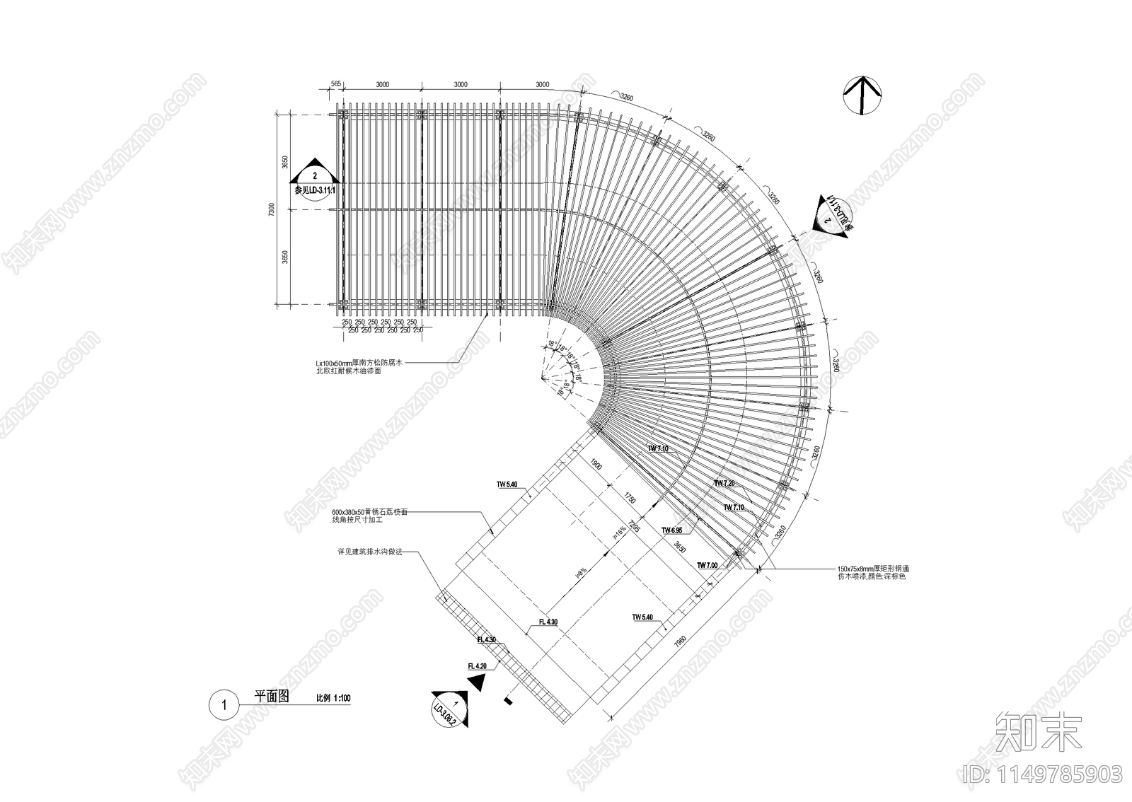 地下车库入口廊架节点施工图下载【ID:1149785903】