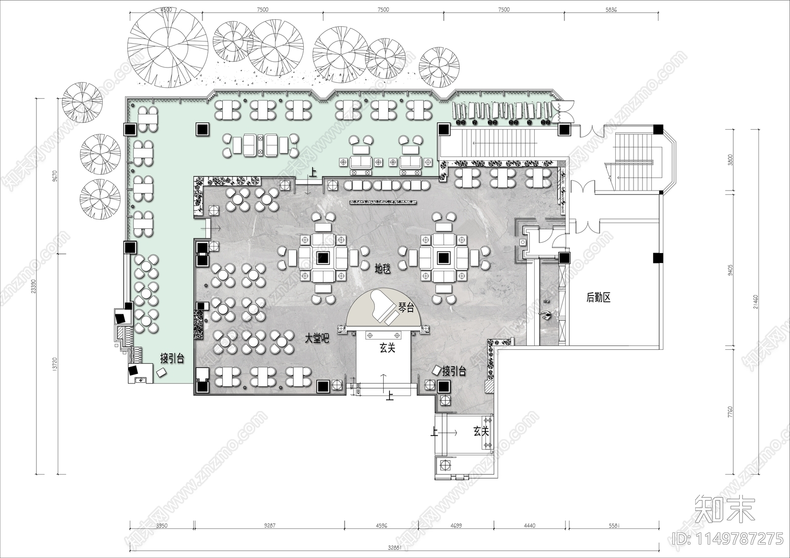 600㎡音乐咖啡馆平面布置方案图施工图下载【ID:1149787275】