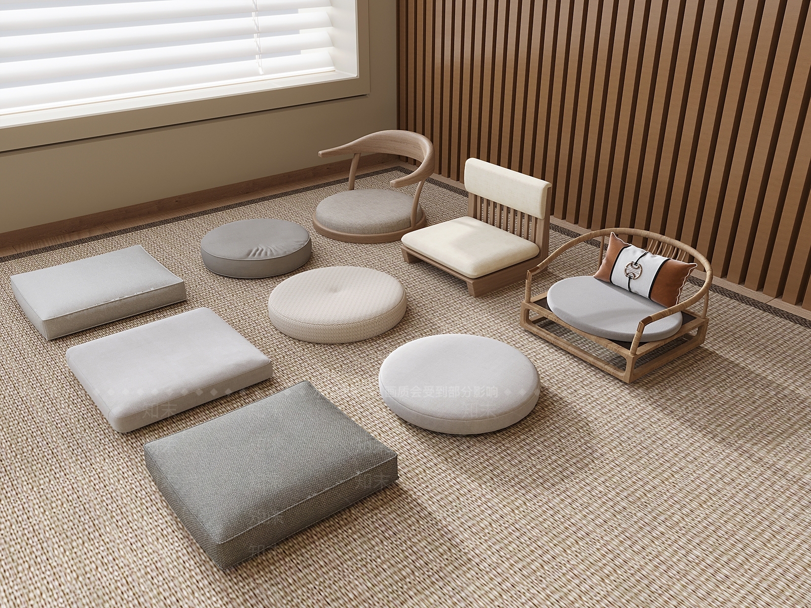 新中式茶室蒲团坐垫3D模型下载【ID:1149788879】