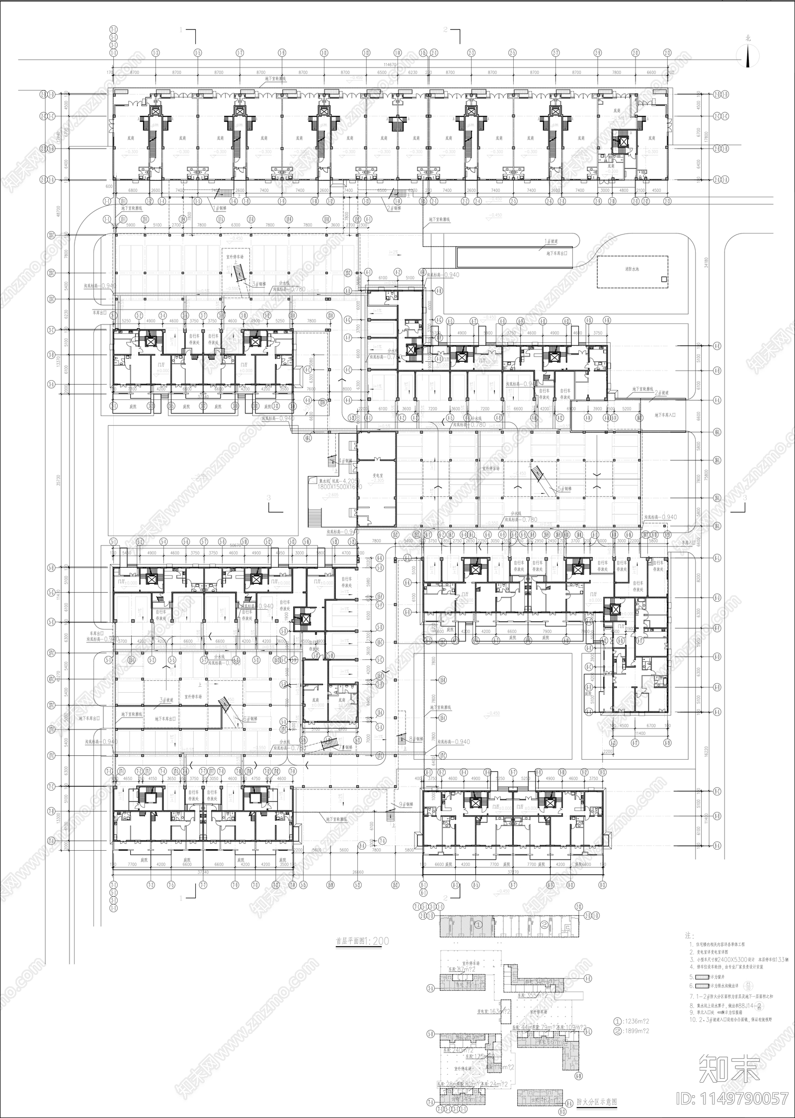 住宅区首层组合平面图cad施工图下载【ID:1149790057】