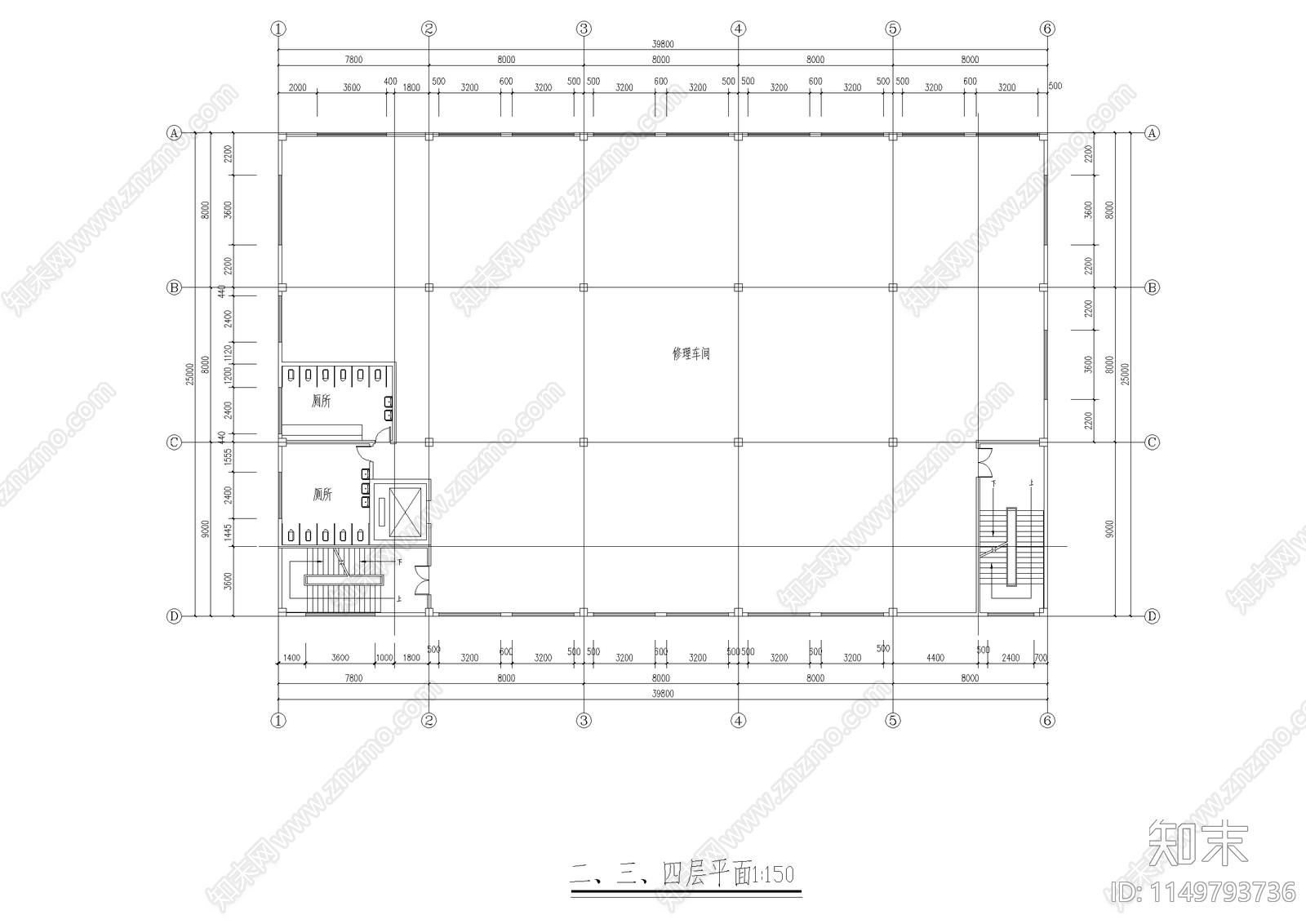 工业车间厂房修理车间建筑cad施工图下载【ID:1149793736】