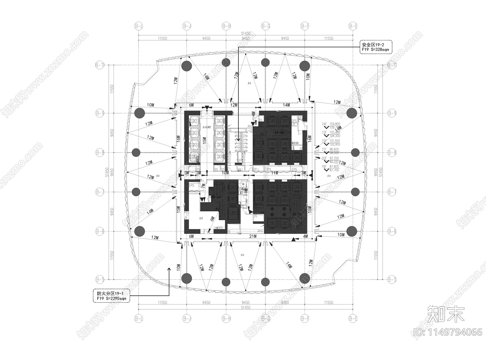 湖北88层超高层商业综合体建筑cad施工图下载【ID:1149794066】