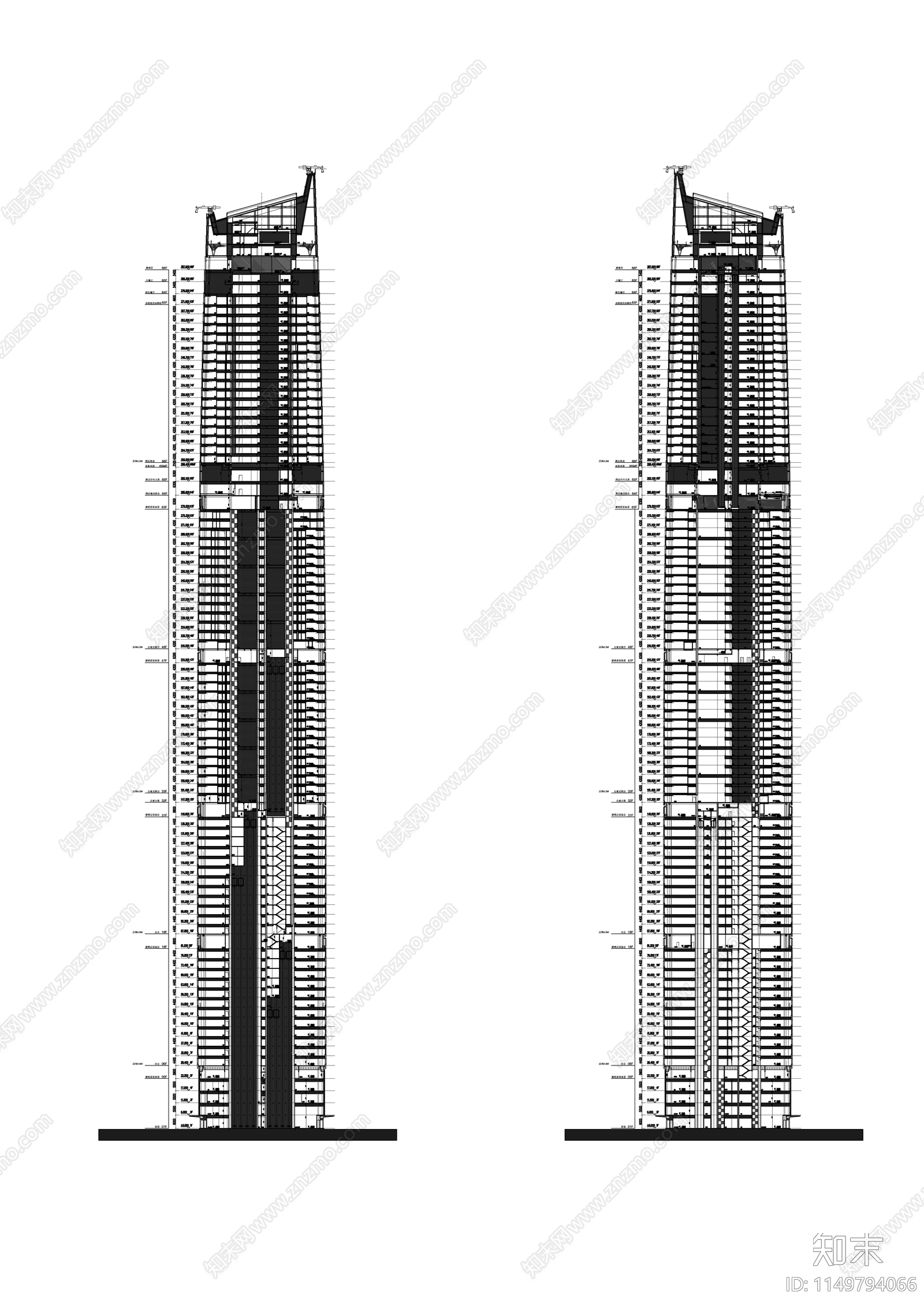湖北88层超高层商业综合体建筑cad施工图下载【ID:1149794066】
