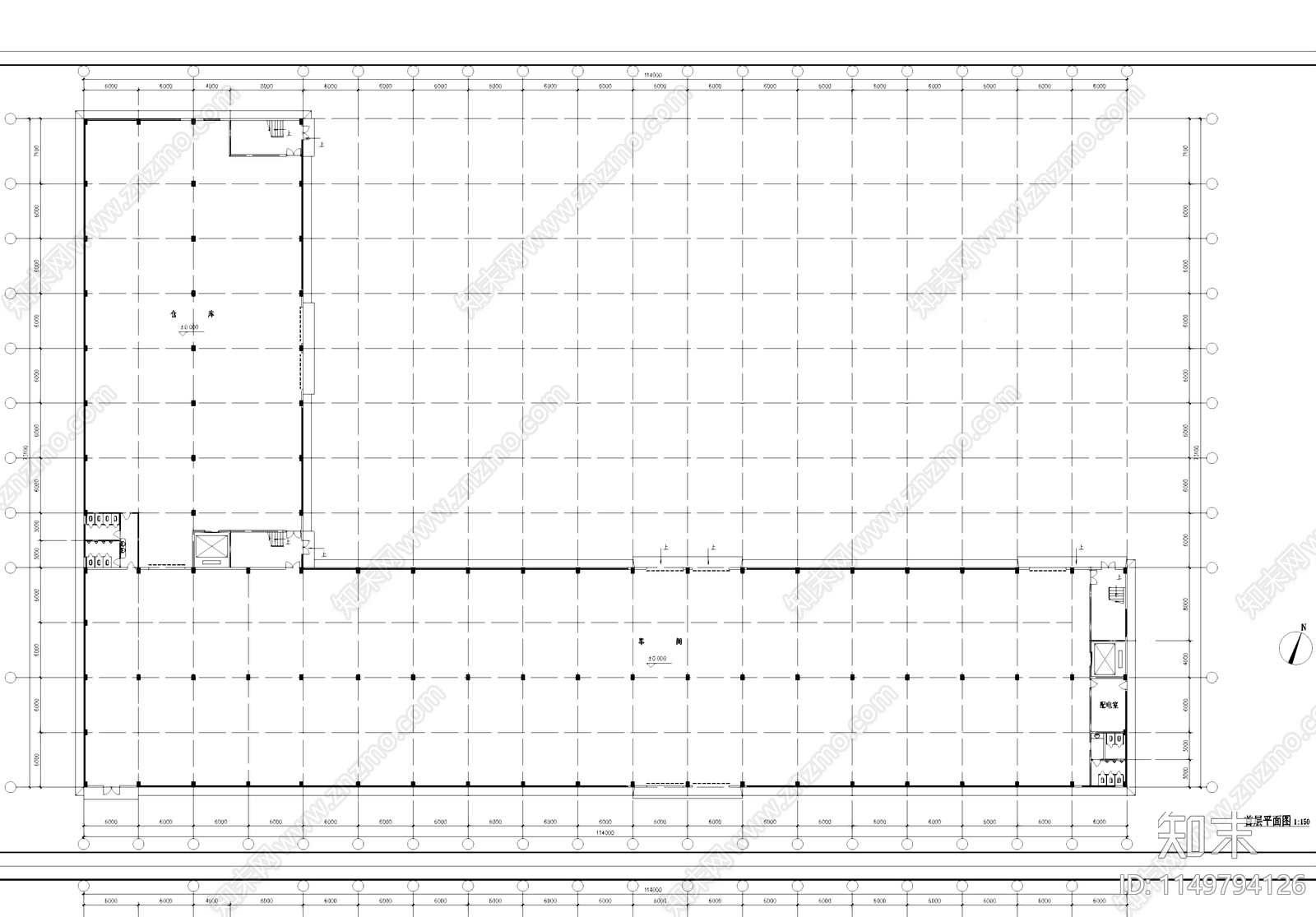工业车间仓库厂房建筑cad施工图下载【ID:1149794126】