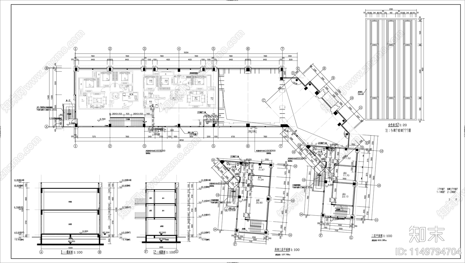 现代简约风格售楼部建筑cad施工图下载【ID:1149794704】