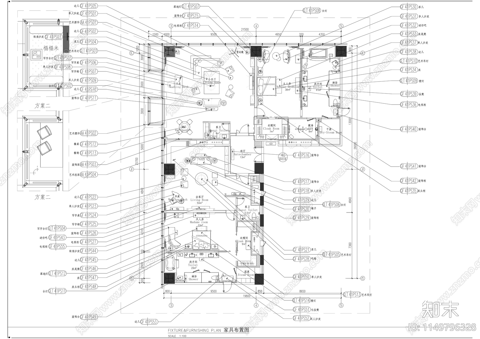 五星级酒店豪华总统套房平面图cad施工图下载【ID:1149796328】