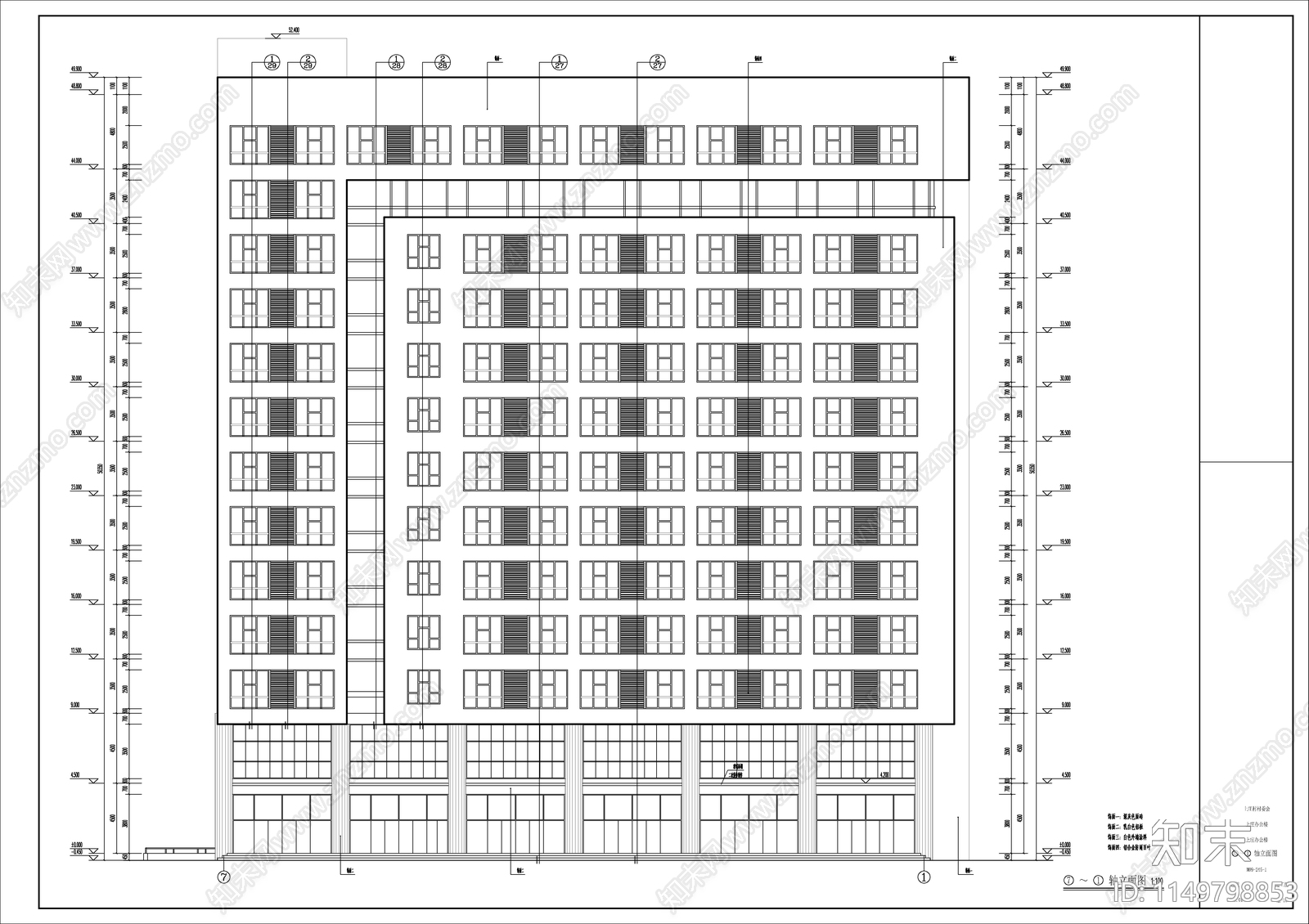 现代风格村委集资筹建办公楼建筑cad施工图下载【ID:1149798853】