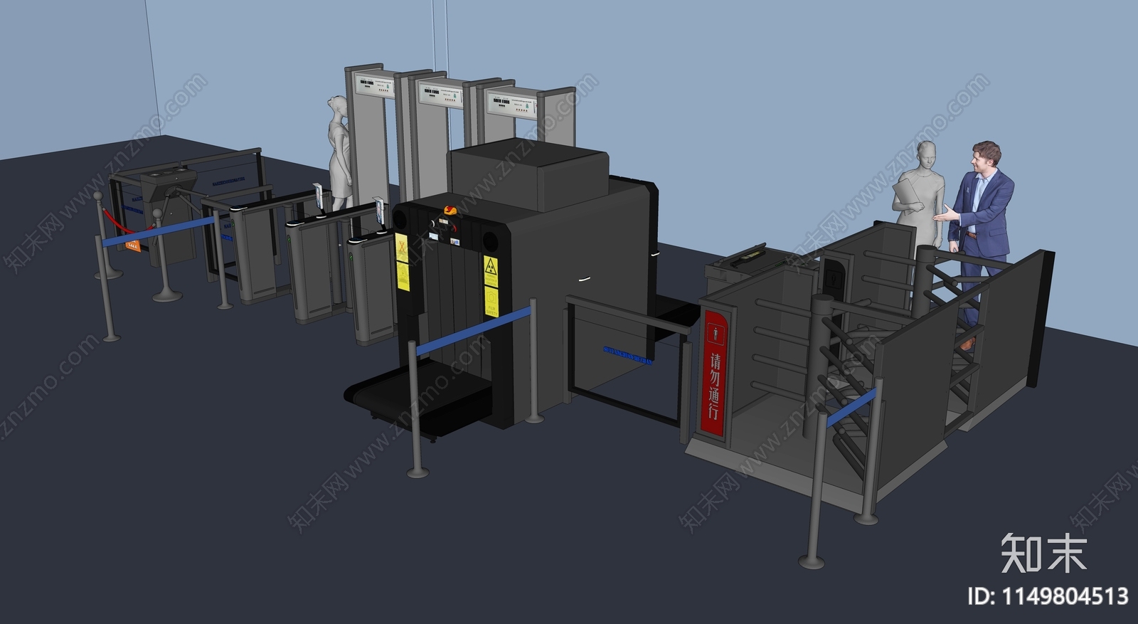 安检口道闸SU模型下载【ID:1149804513】