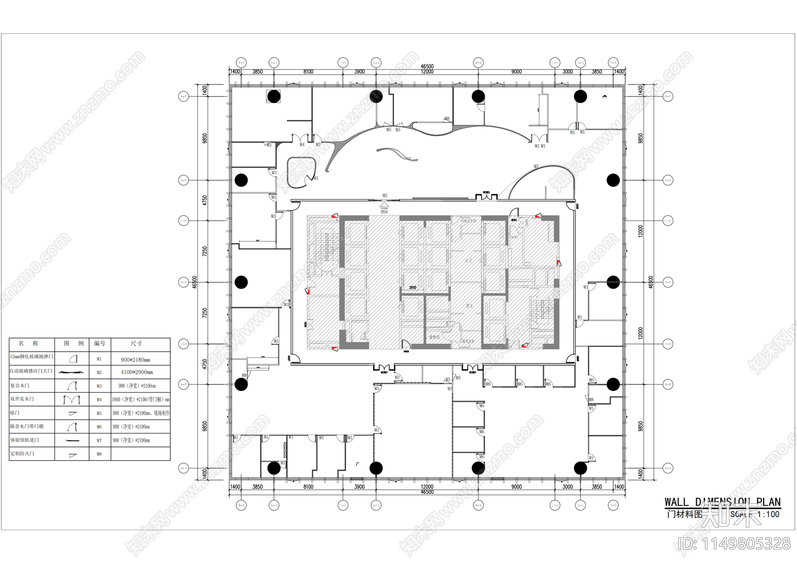 2000平办公室平面施工图cad施工图下载【ID:1149805328】