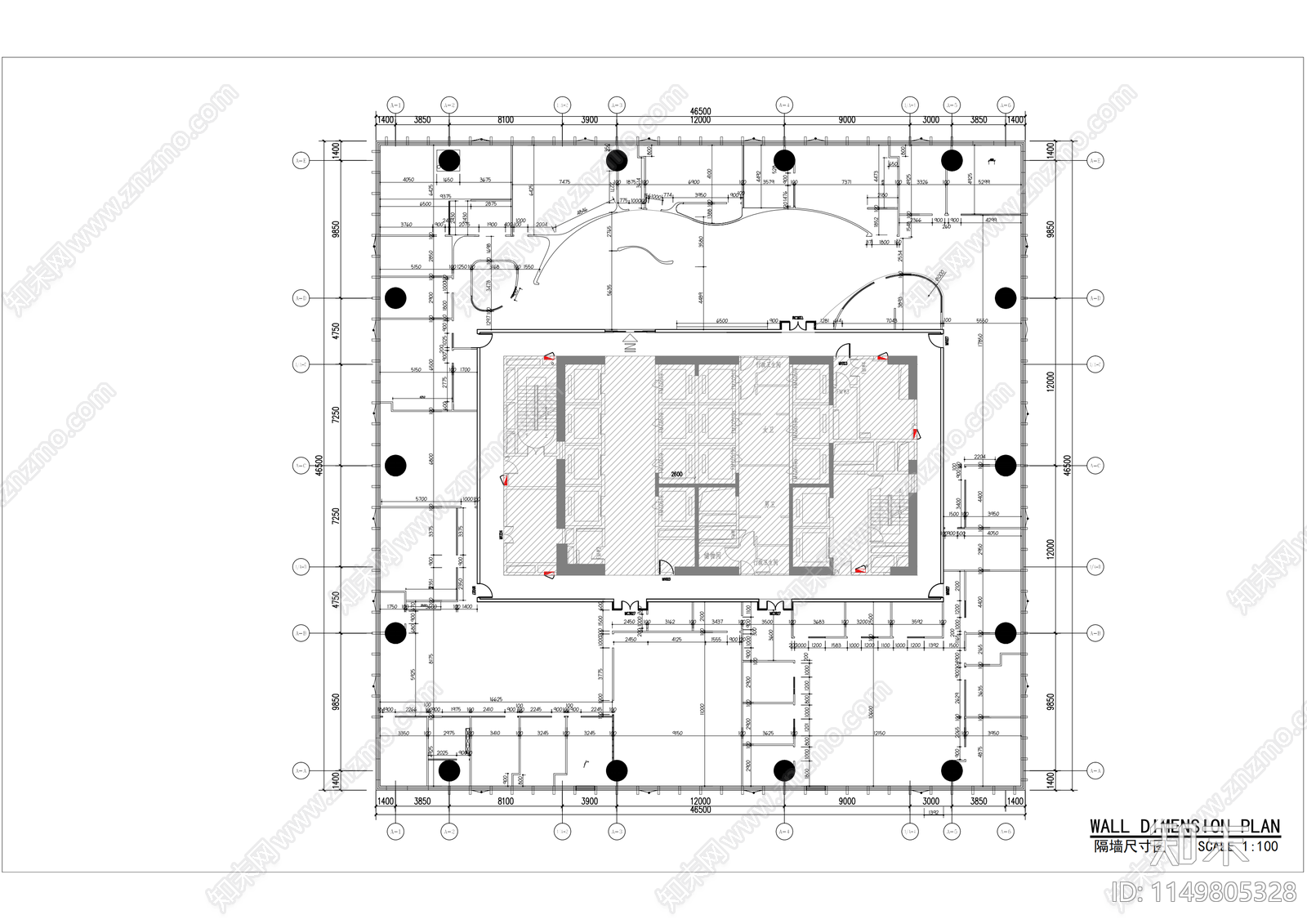 2000平办公室平面施工图cad施工图下载【ID:1149805328】