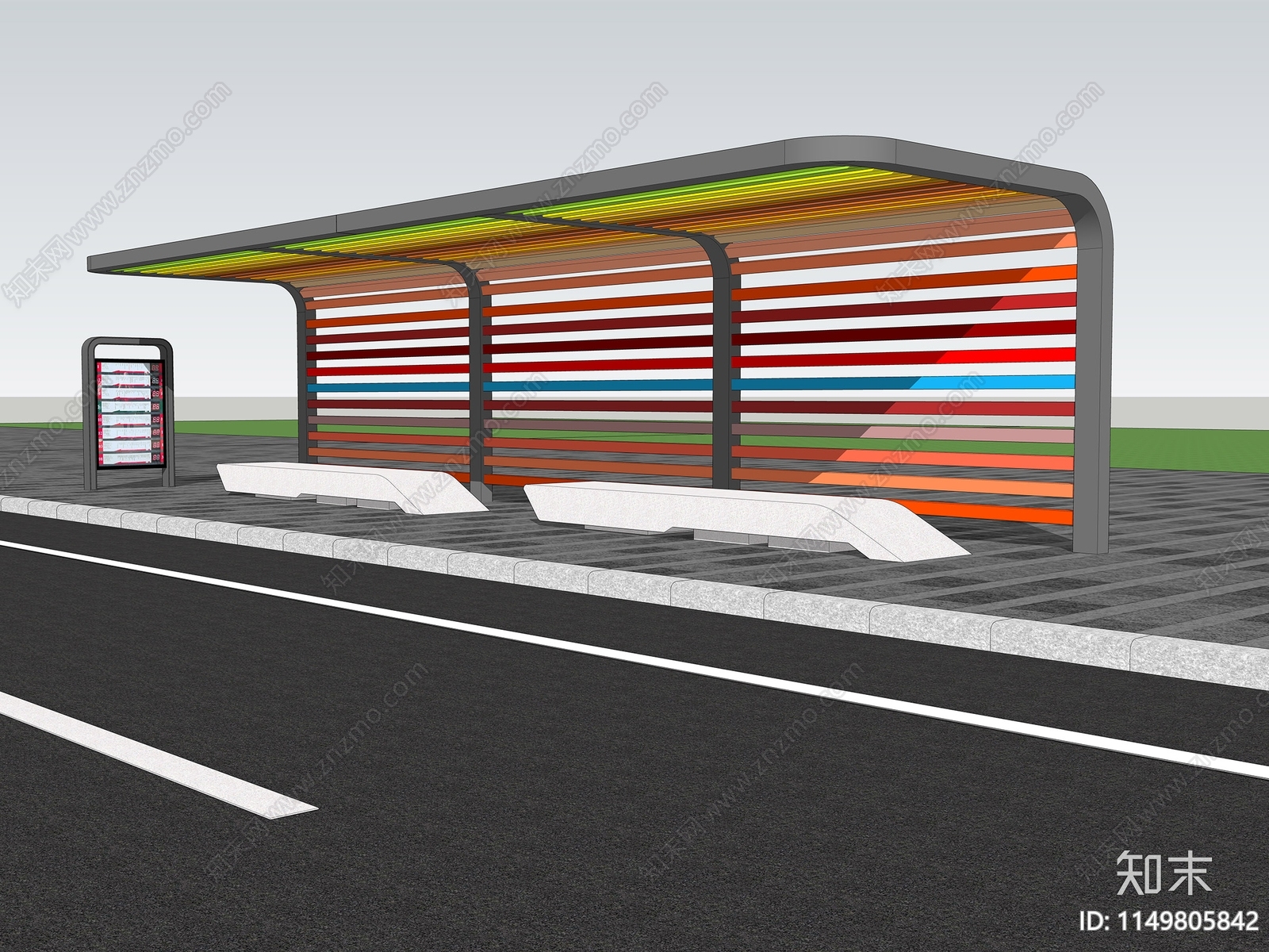 现代公交车站台SU模型下载【ID:1149805842】