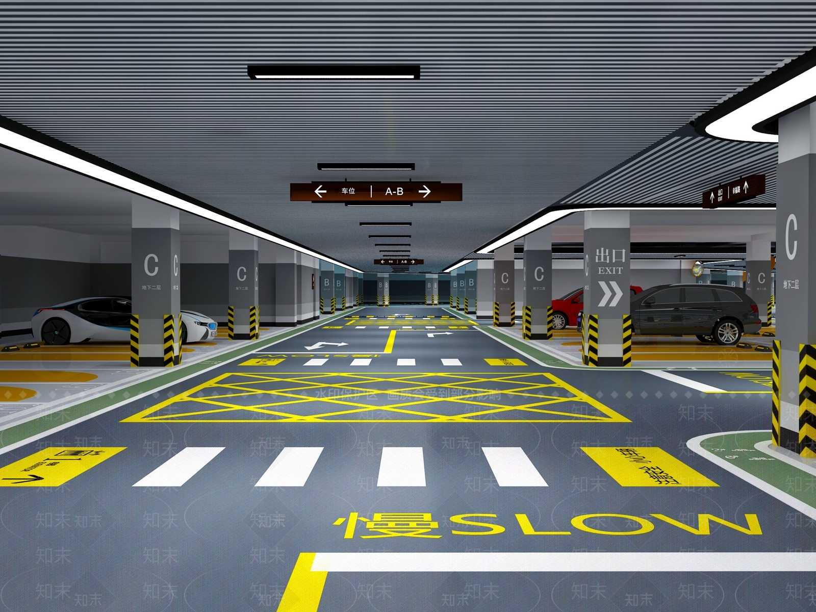 现代室内停车场3D模型下载【ID:1149808723】