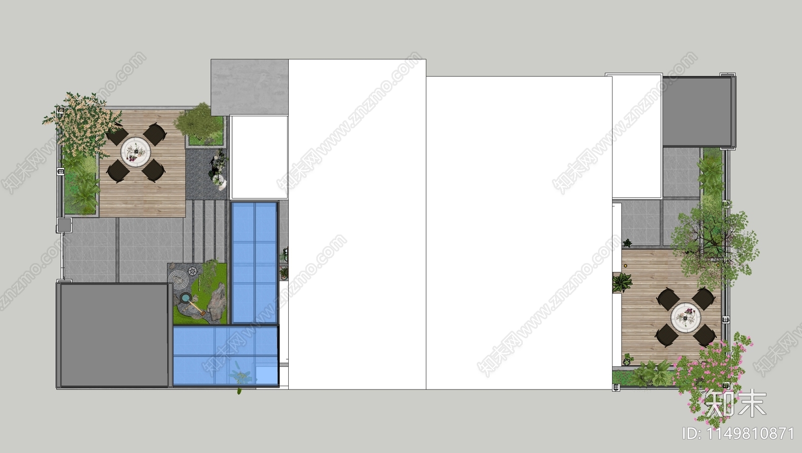 现代简洁屋顶花园SU模型下载【ID:1149810871】