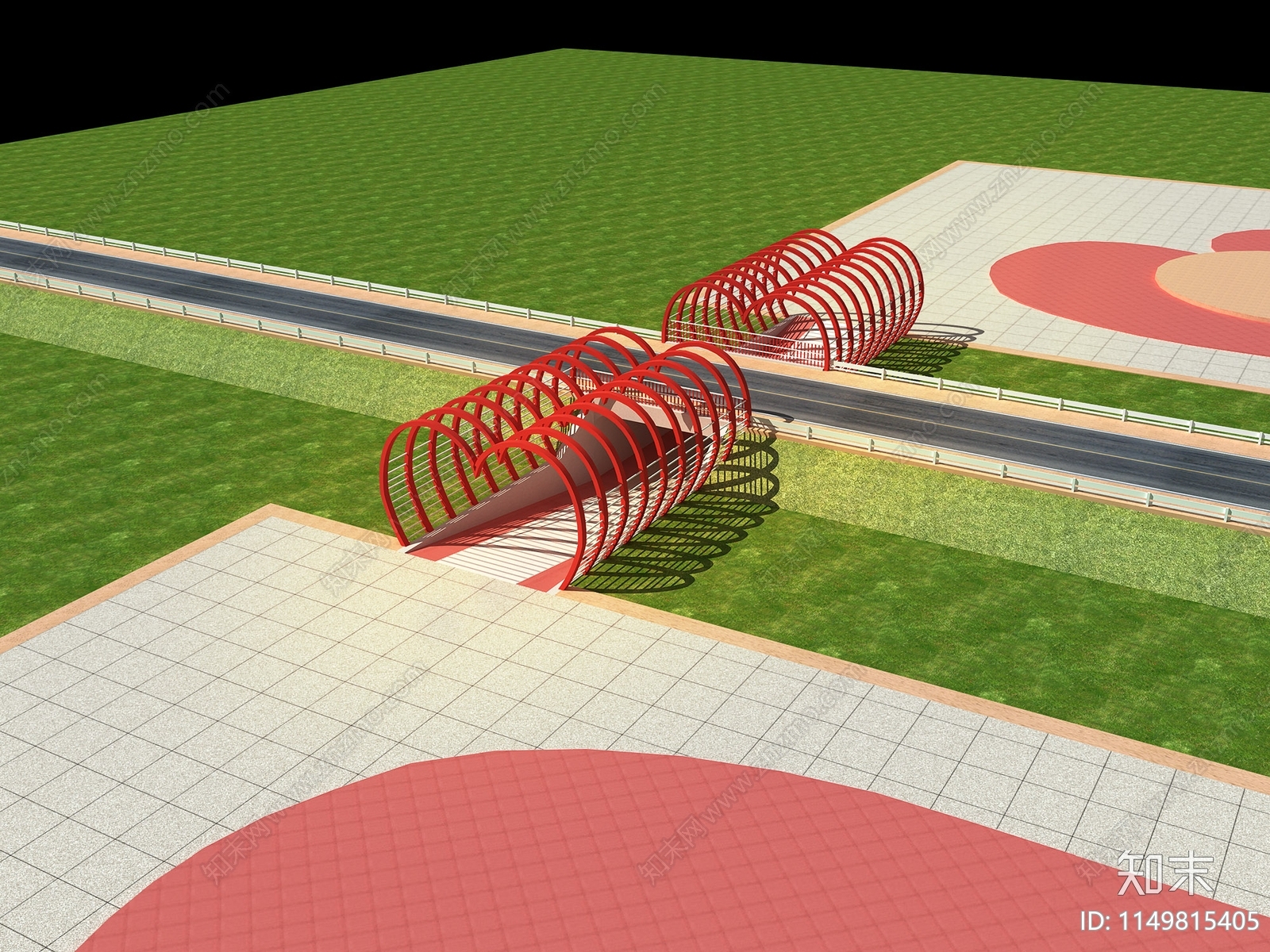 现代人行隧道廊架3D模型下载【ID:1149815405】