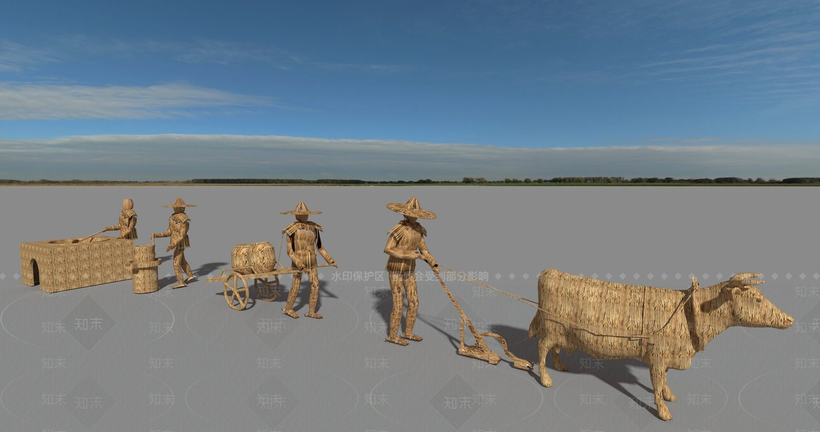 中式农耕稻草人置景3D模型下载【ID:1149817999】