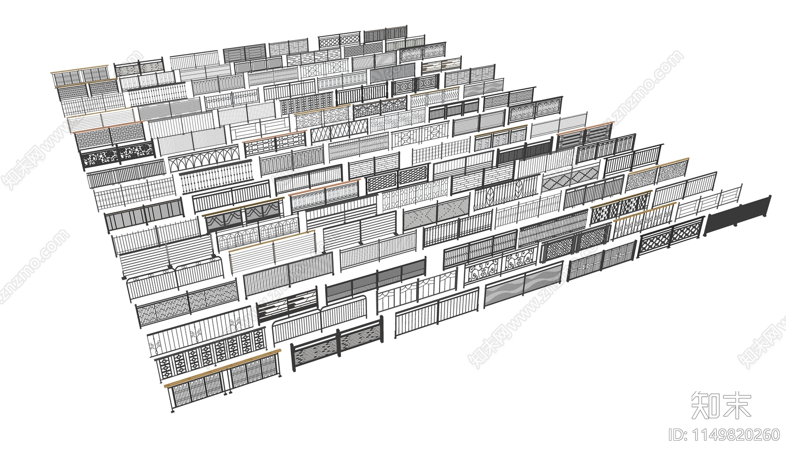 现代铁艺栏杆SU模型下载【ID:1149820260】