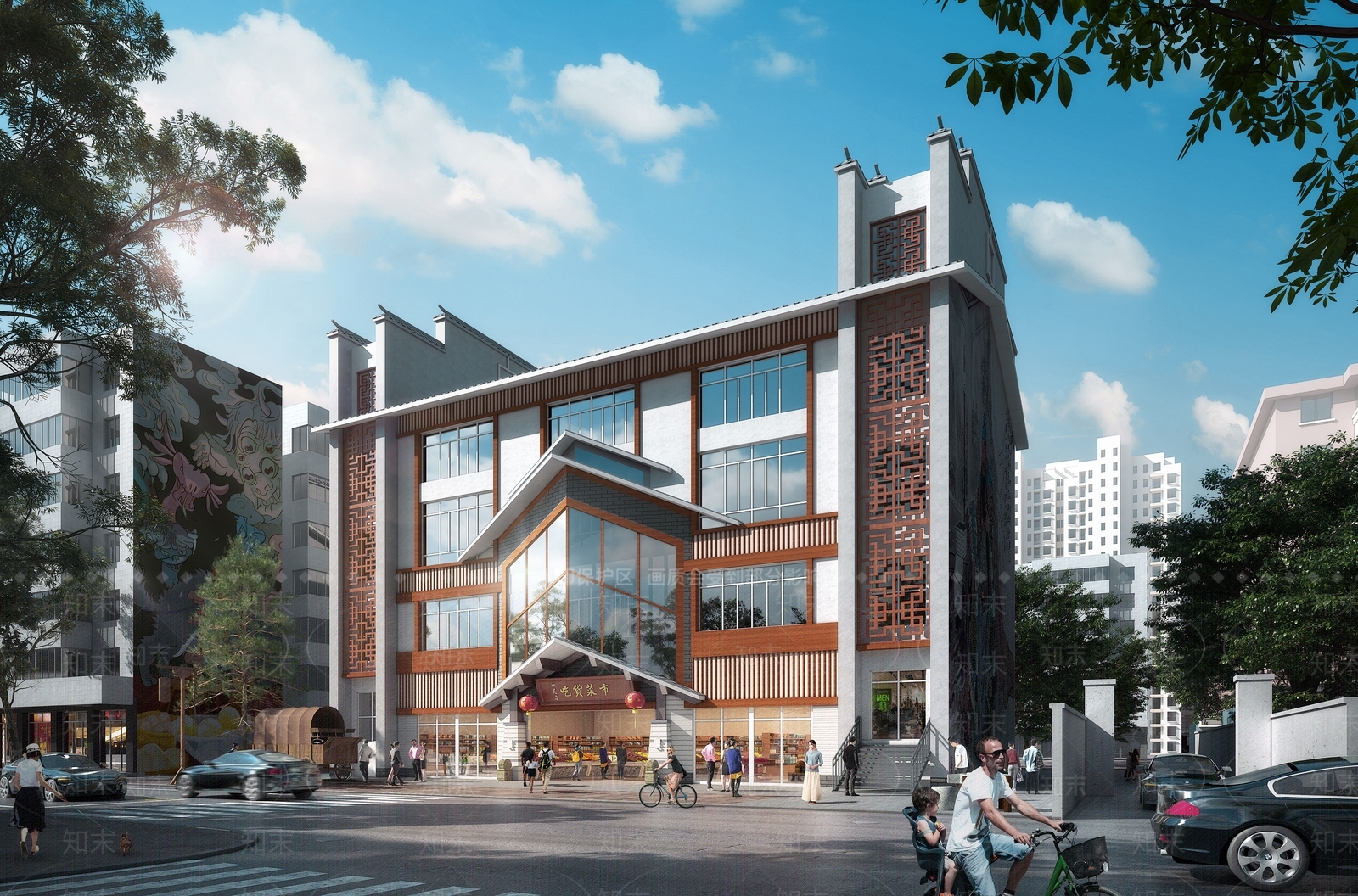 新中式农贸市场SU模型下载【ID:1149822192】