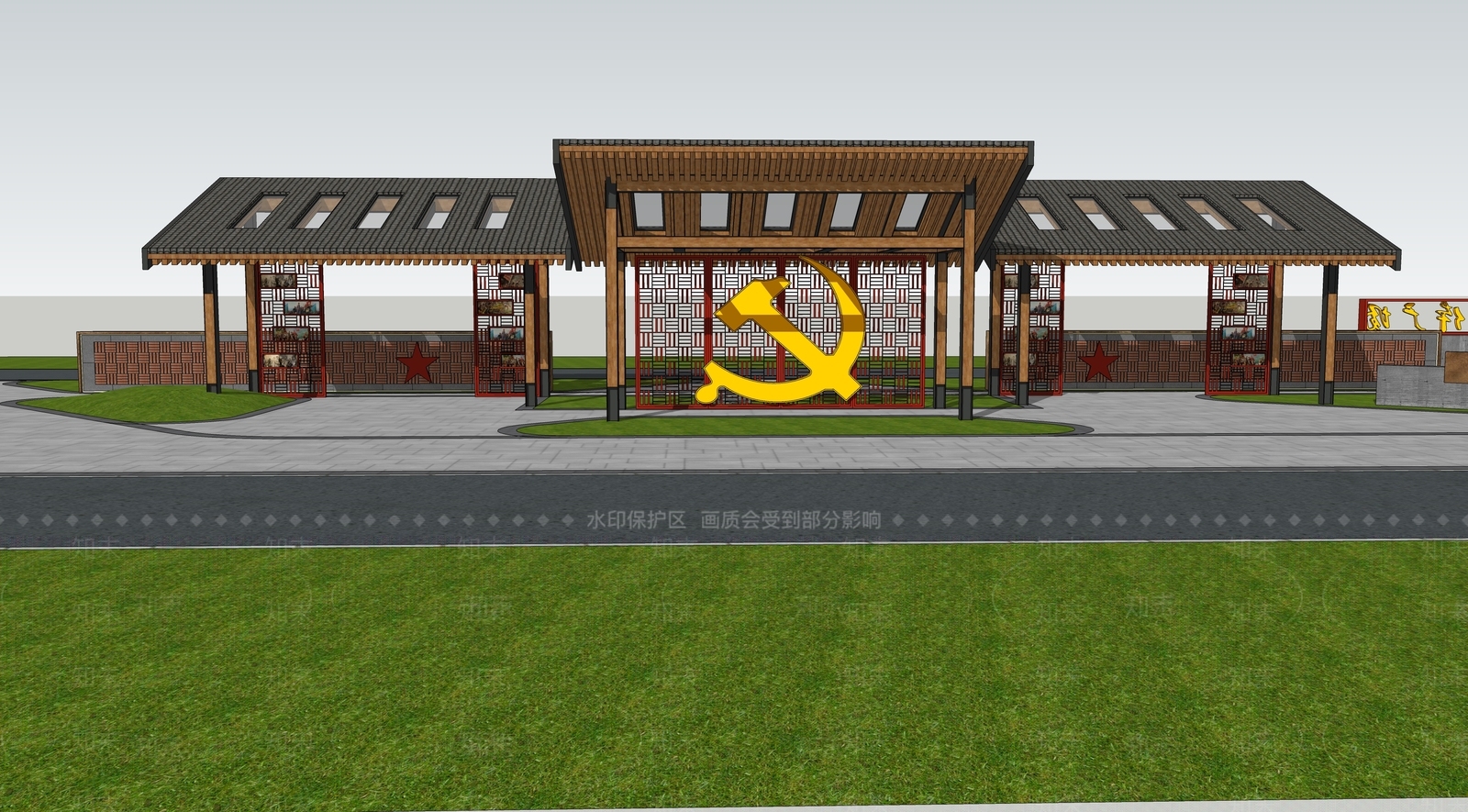 现代党建廊架SU模型下载【ID:1149830740】