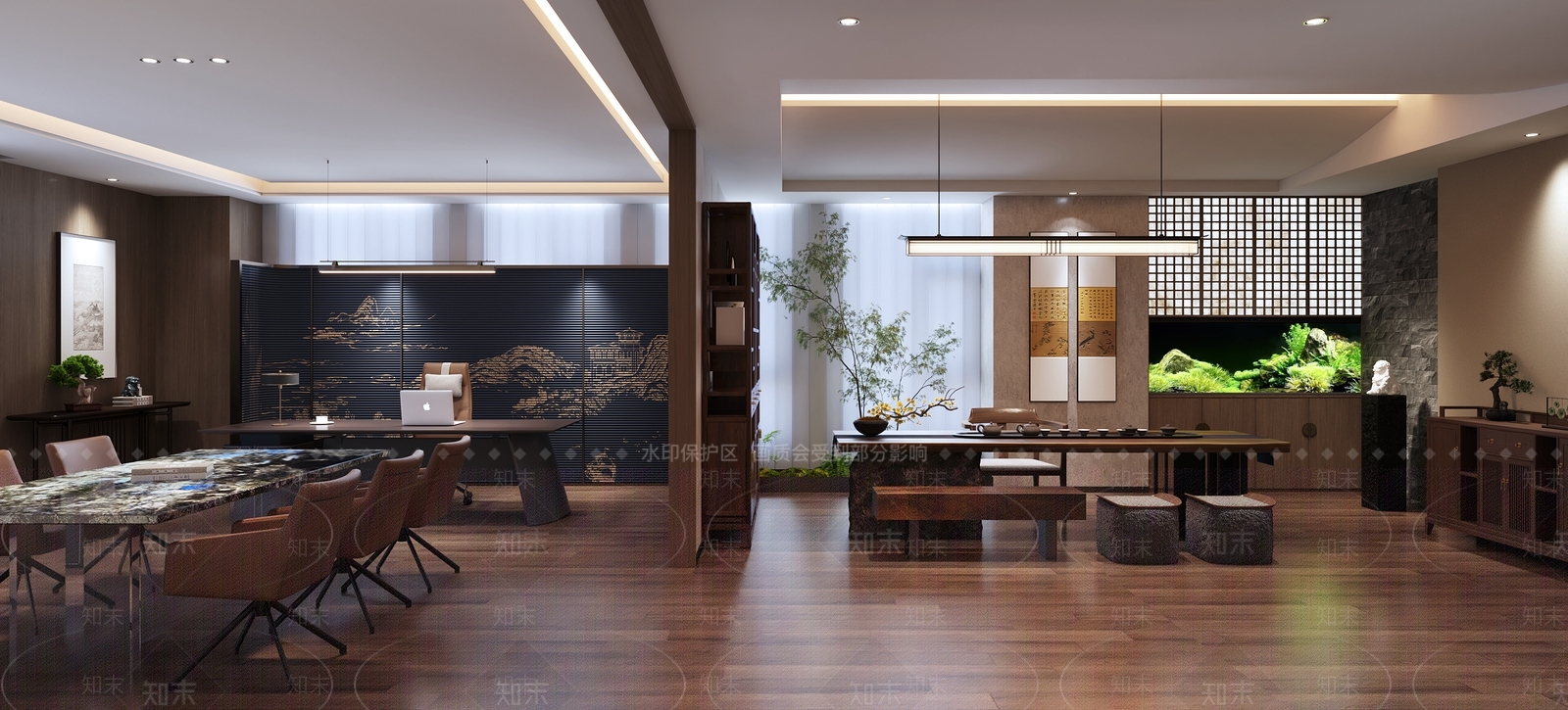 新中式办公区3D模型精品下载_3dmax模型_知末网
