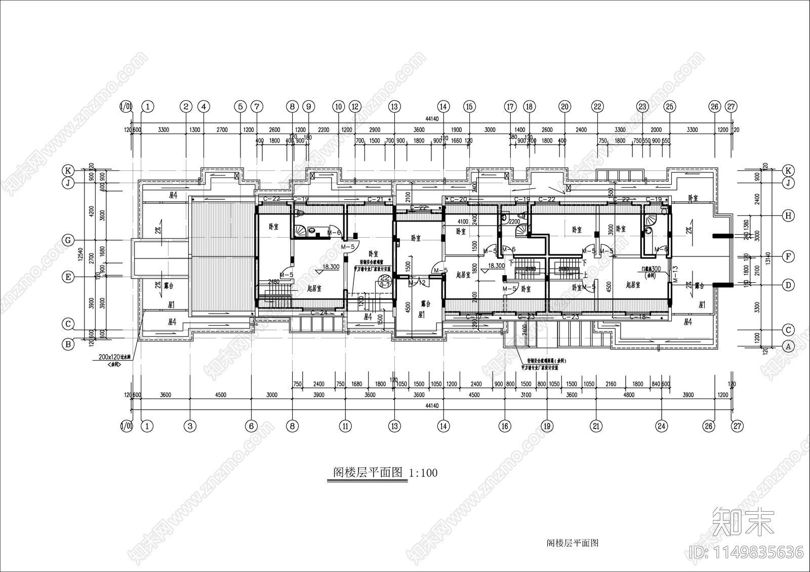 6层中住宅楼建筑cad施工图下载【ID:1149835636】