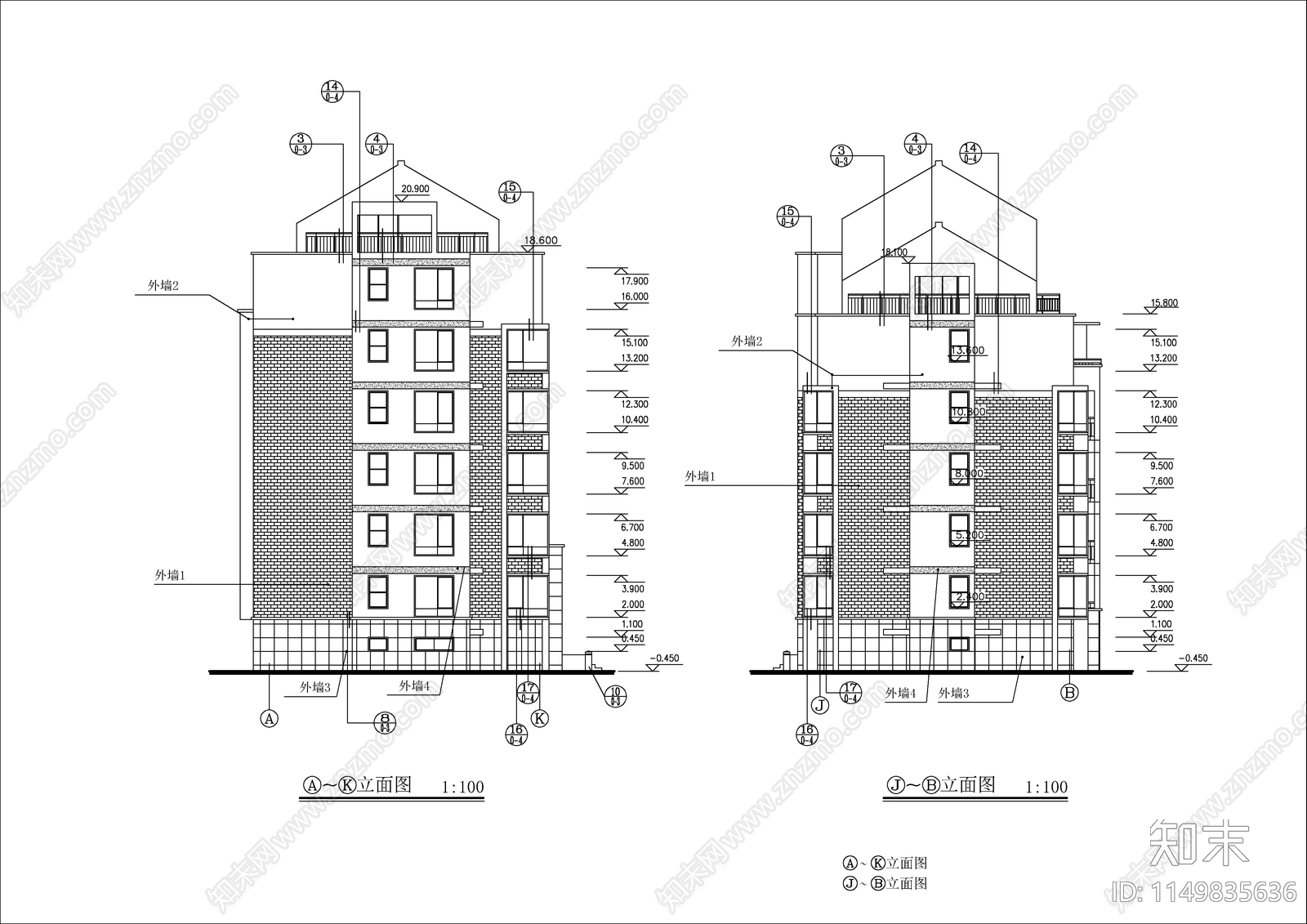 6层中住宅楼建筑cad施工图下载【ID:1149835636】