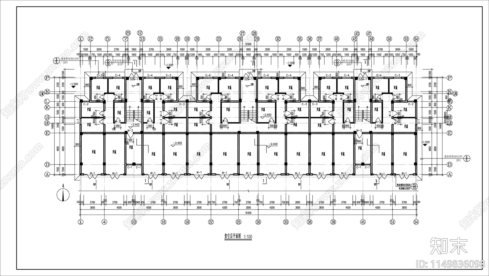 坡顶住宅楼建筑cad施工图下载【ID:1149836098】