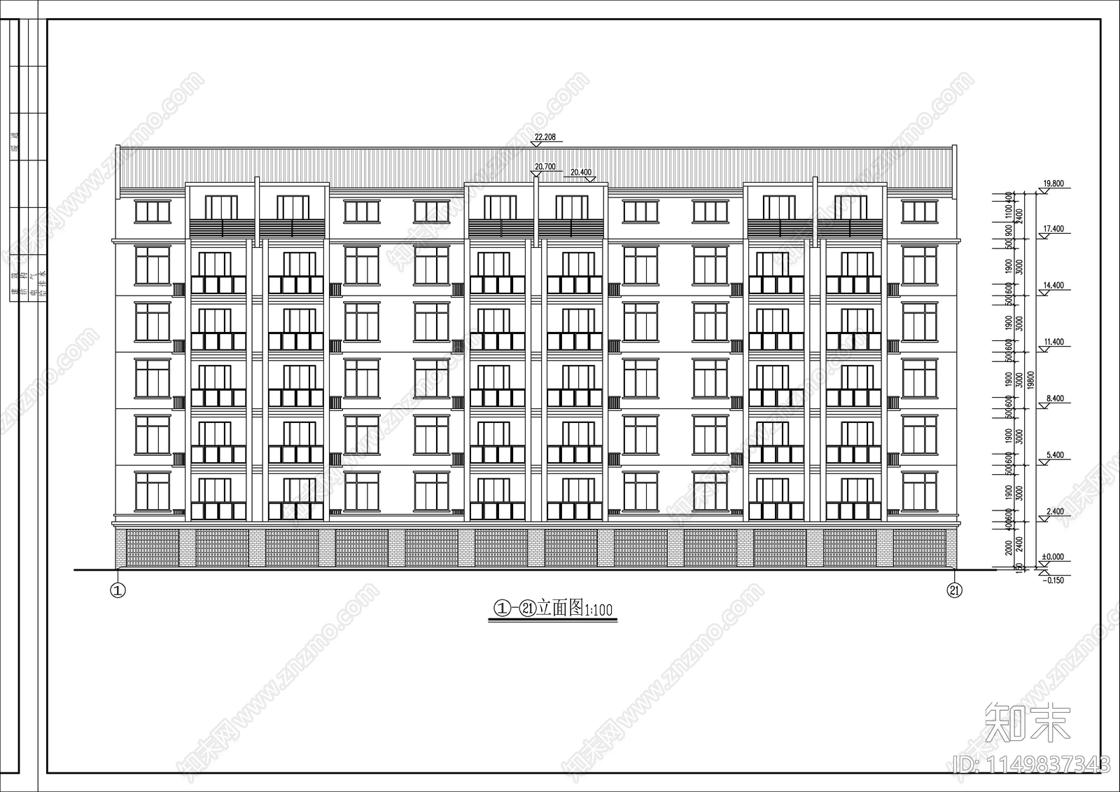 单元式多层住宅建筑施工图下载【ID:1149837343】