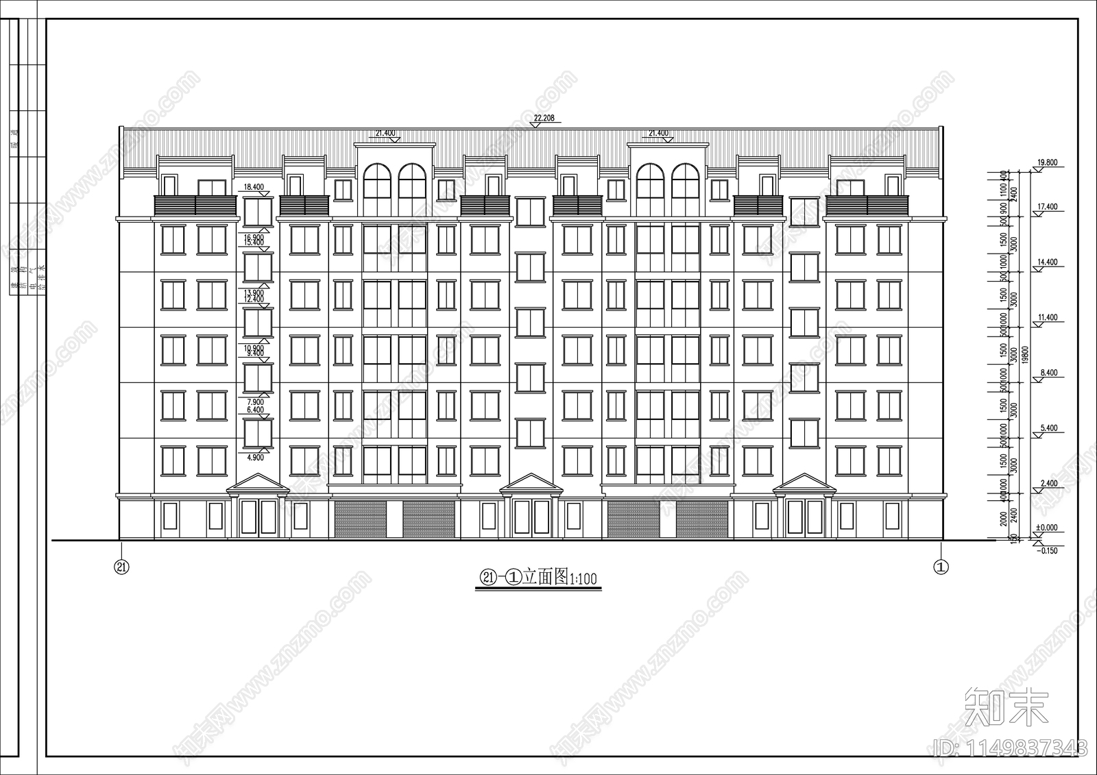 单元式多层住宅建筑cad施工图下载【ID:1149837343】