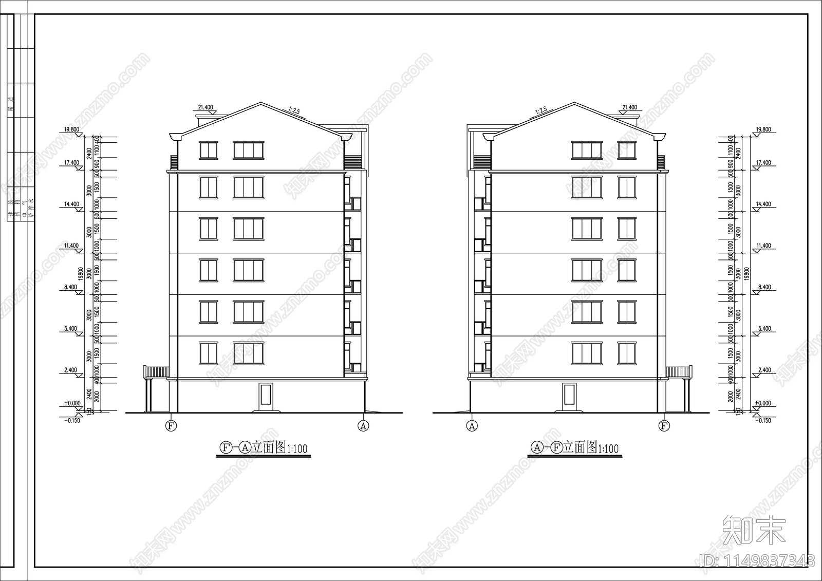 单元式多层住宅建筑cad施工图下载【ID:1149837343】