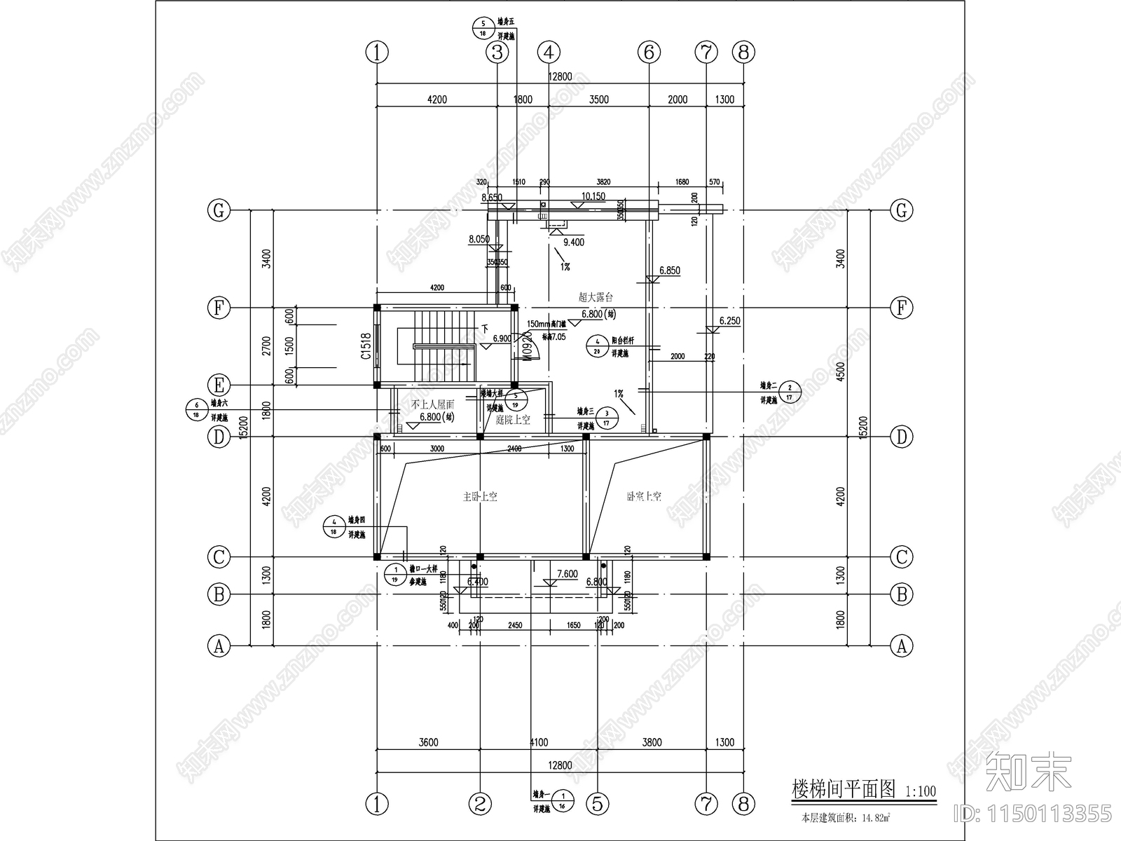 中式独栋别墅建筑cad施工图下载【ID:1150113355】