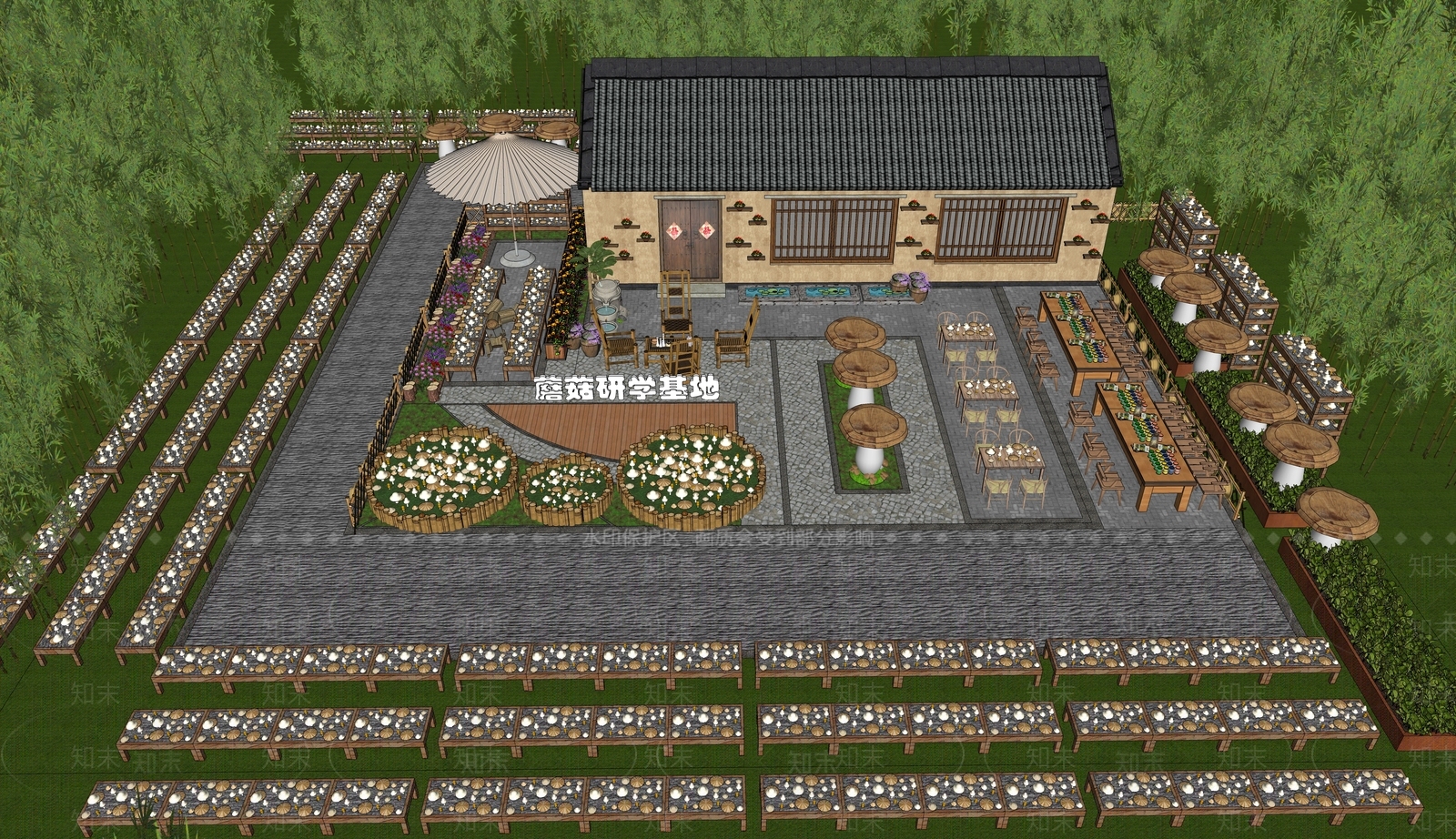 现代蘑菇乡村庭院SU模型下载【ID:1149848856】