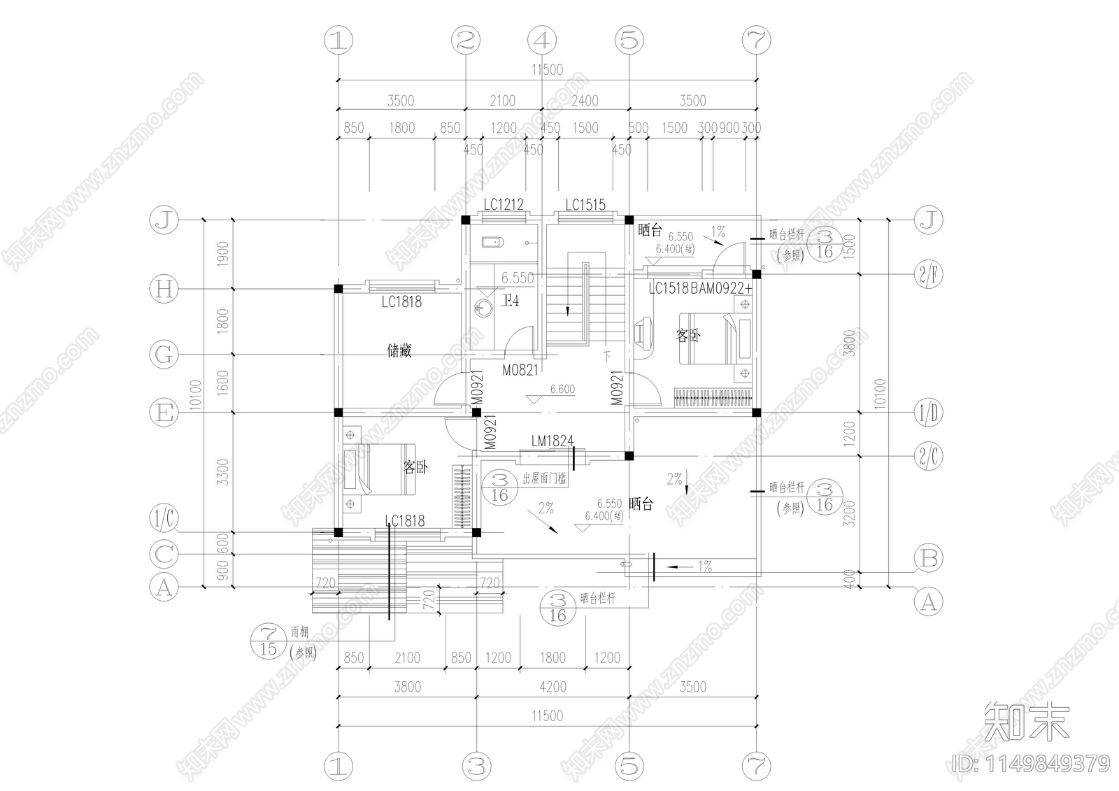 复式公寓室内cad施工图下载【ID:1149849379】